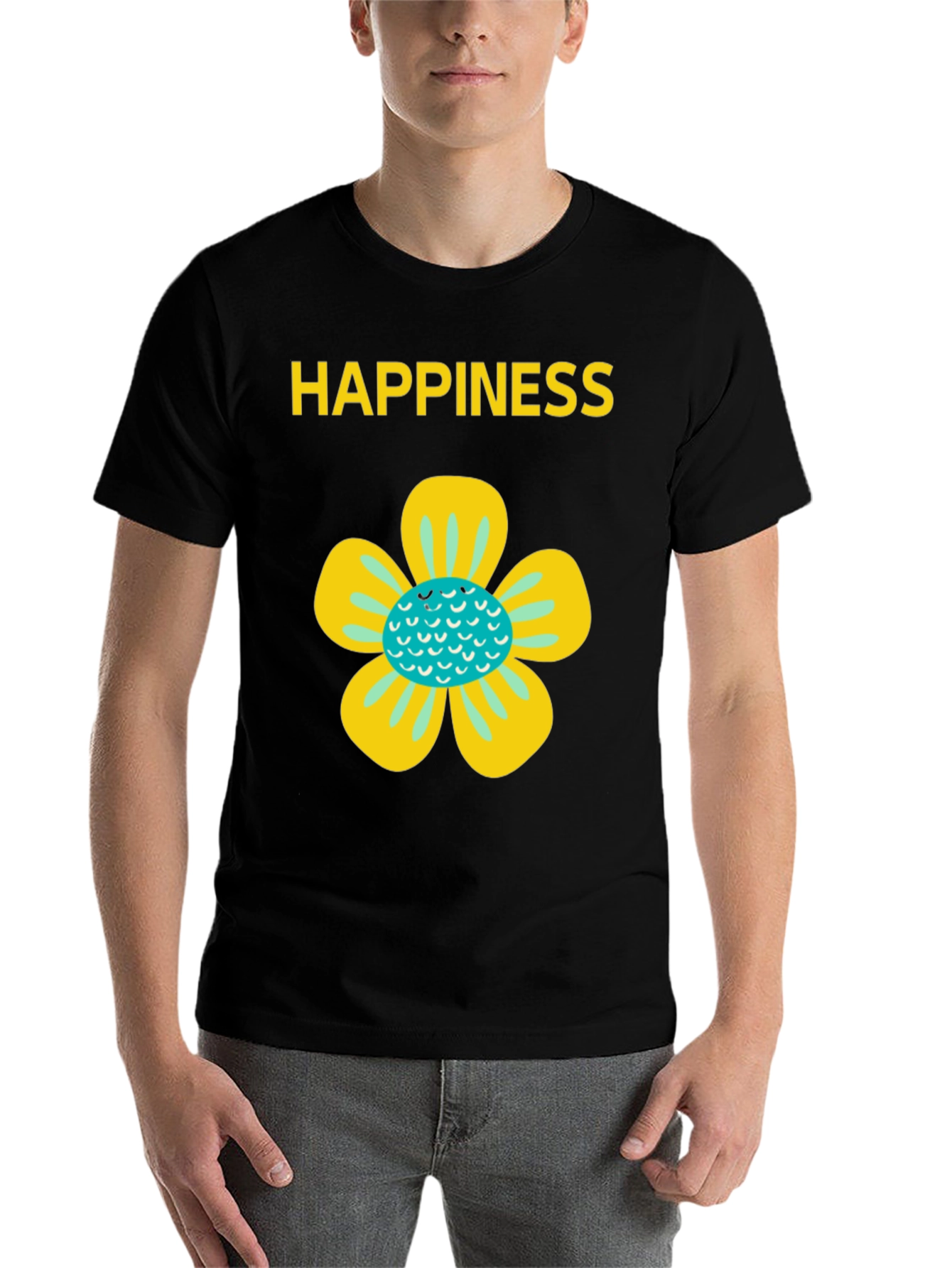 Black Happiness Floral Graphic Tee - Black Cotton Blend view 7