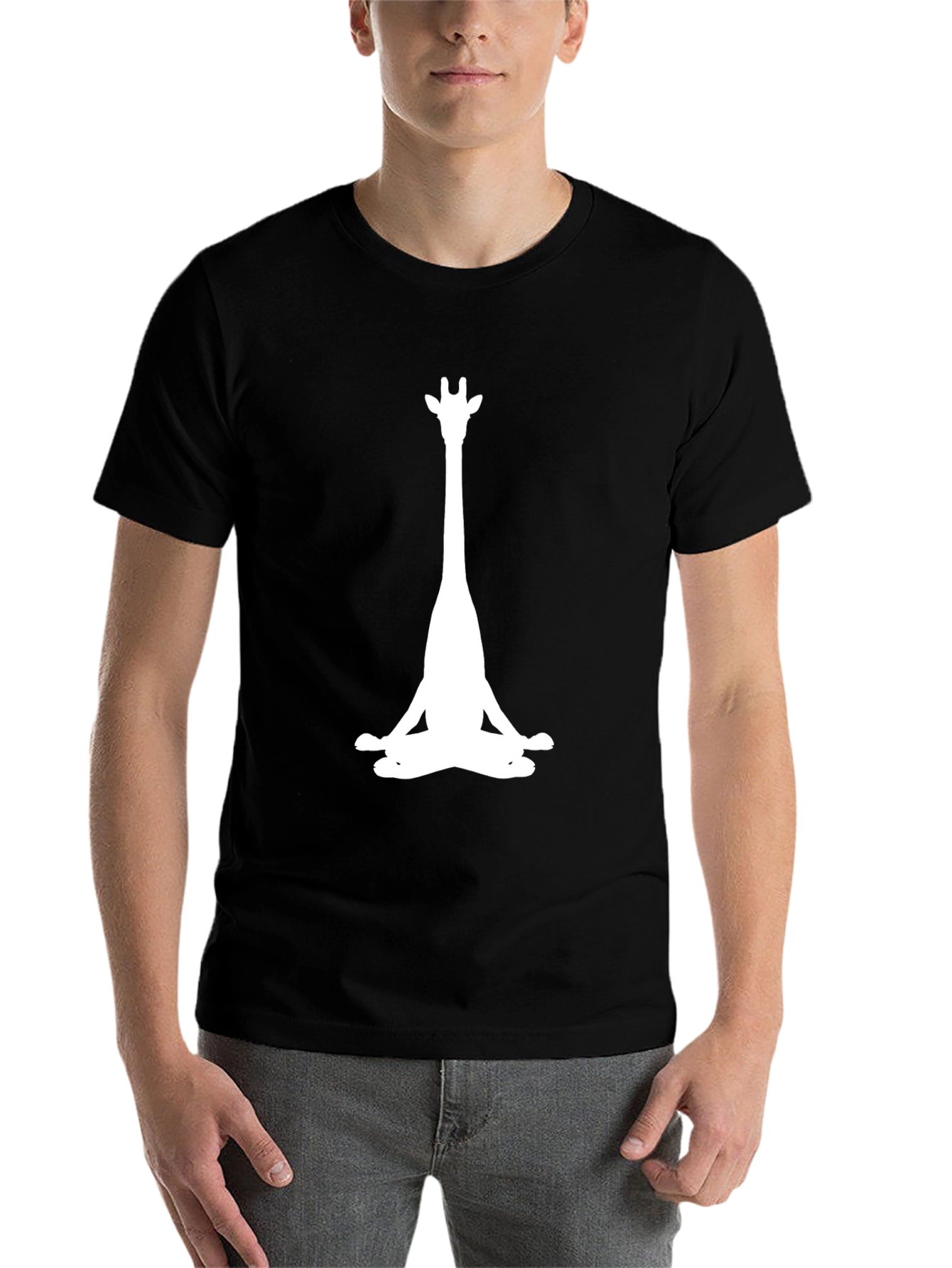 Black Meditating Giraffe Graphic Tee - Black Cotton T-Shirt view 7