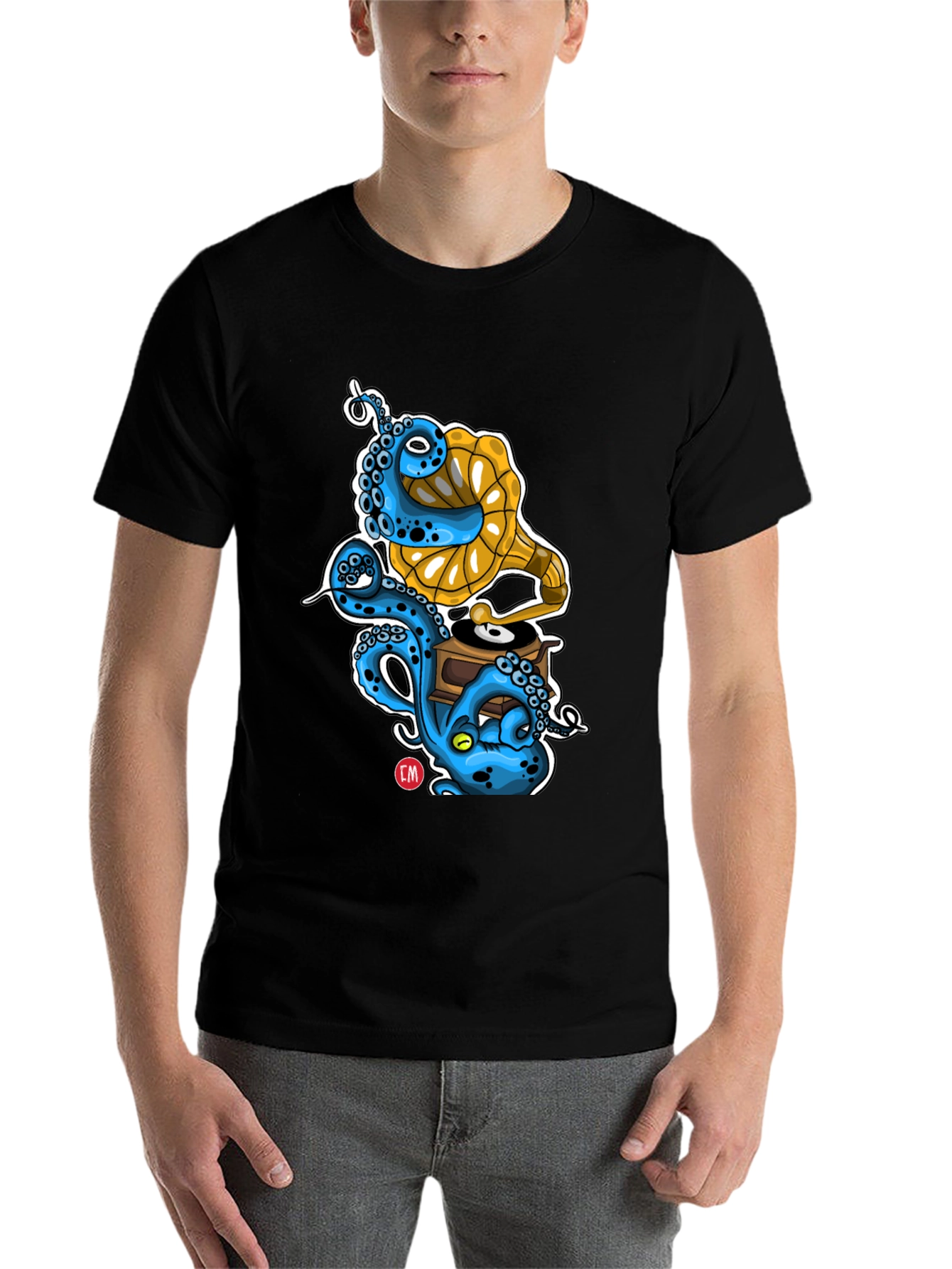 Black Octopus Phonograph Black T-Shirt view 7