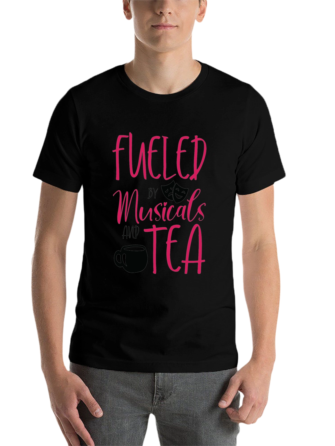 Black Fueled by Musicals and Tea Graphic T-Shirt view 7