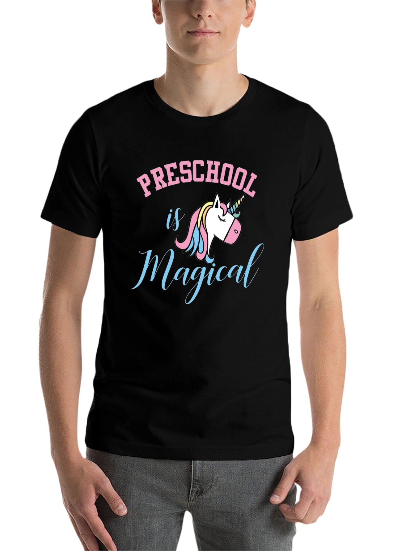 Black Preschool is Magical Unicorn Graphic Tee - Black view 7
