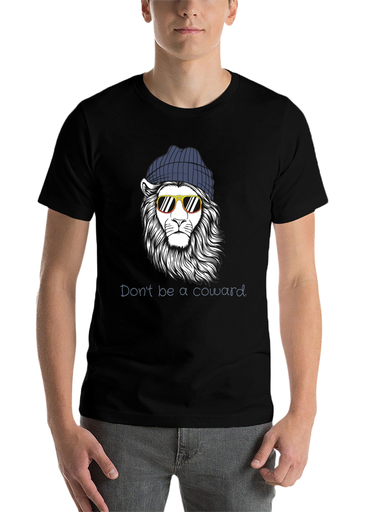 Black Cool Lion Graphic Tee - Don't Be A Coward view 7