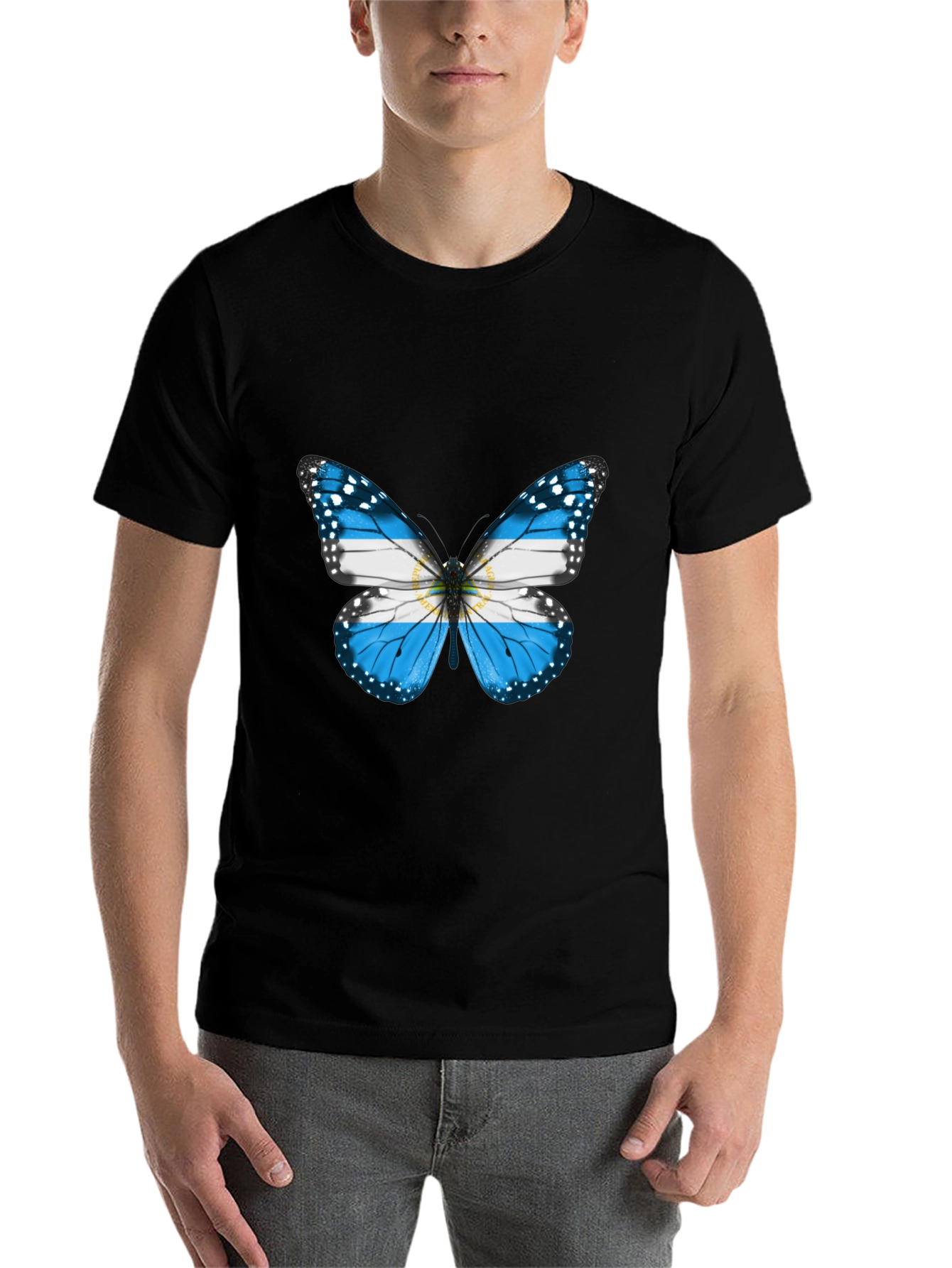 Black Argentina Butterfly T-Shirt - Black Cotton Tee view 7