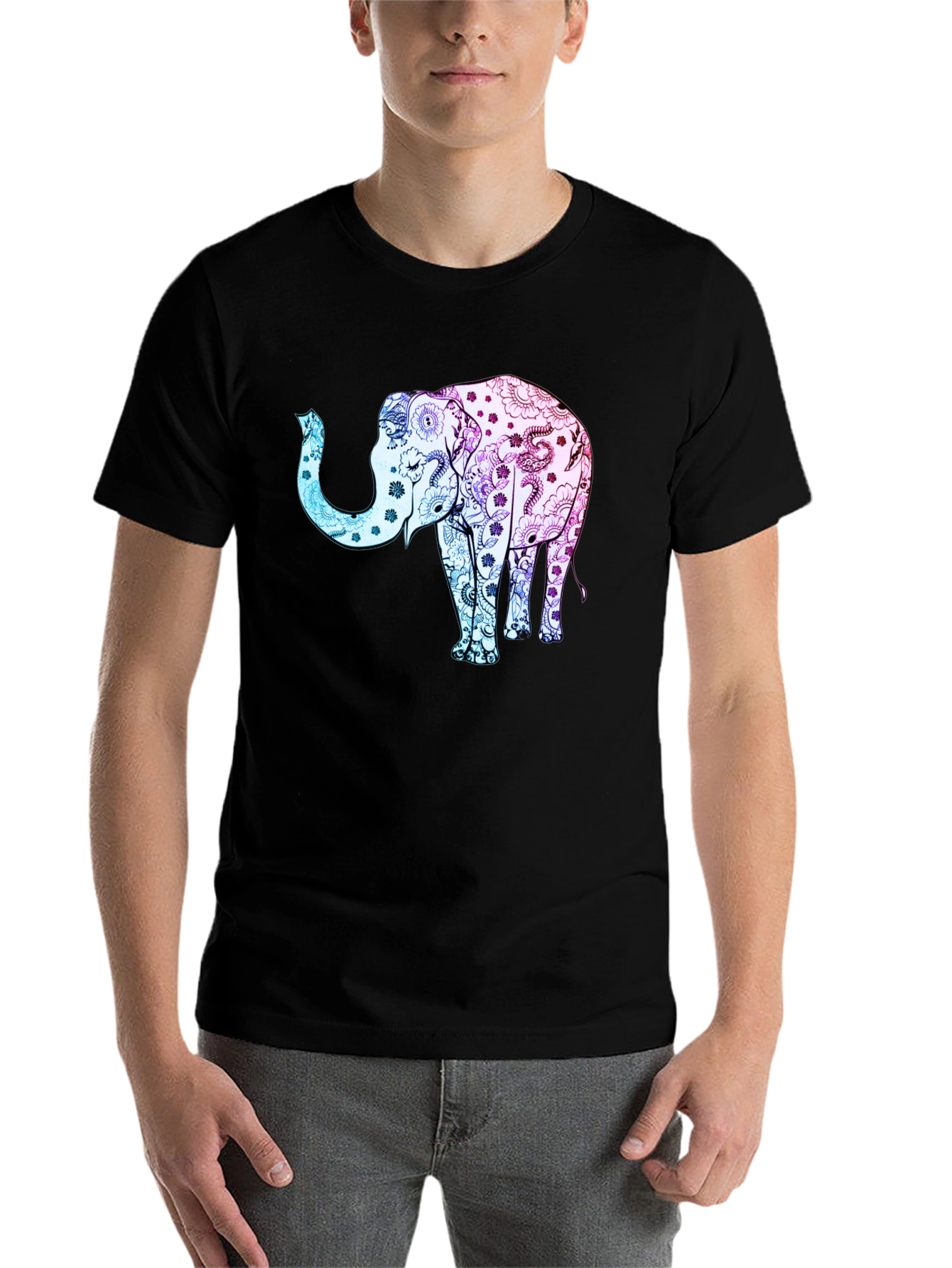 Elephant Print Black T-Shirt - 7