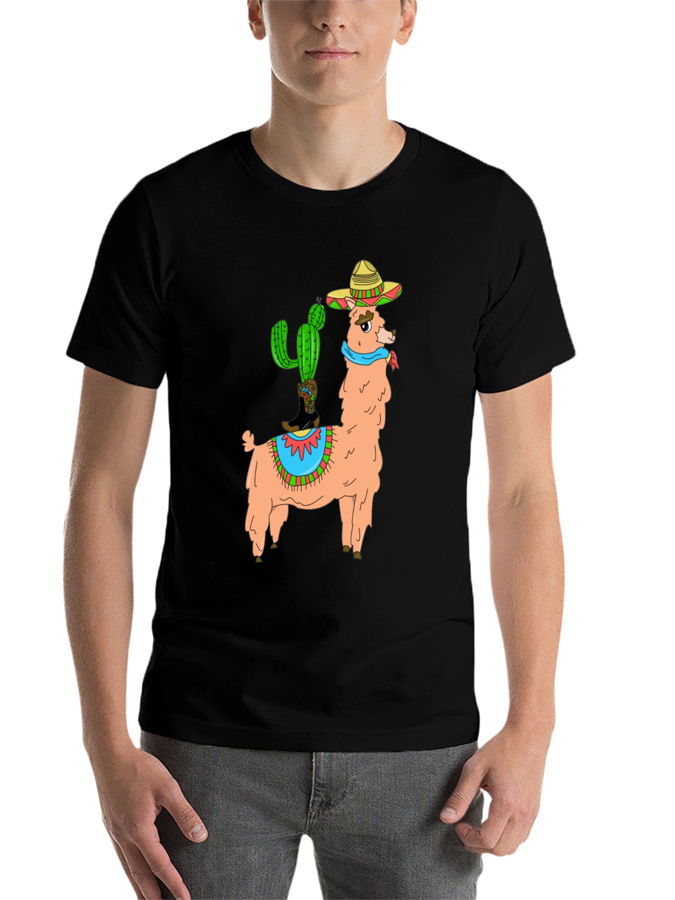 Black Llama Cactus Graphic Tee - Stylish Novelty T-Shirt view 7