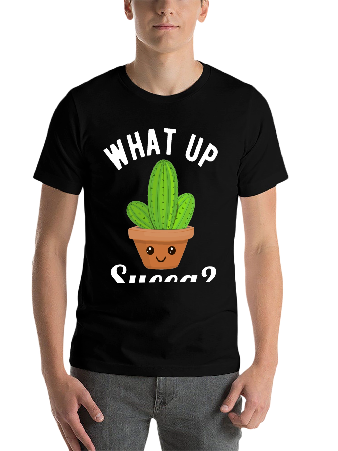 Black What Up Succa? Cactus Graphic T-Shirt view 7