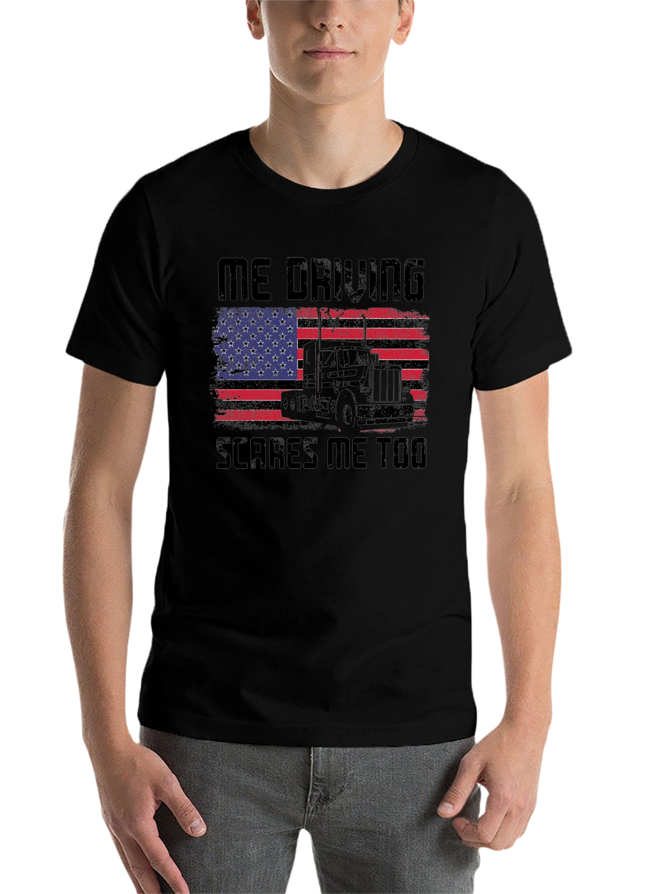 Black Trucker T-Shirt: Me Driving Scares Me Too! view 7
