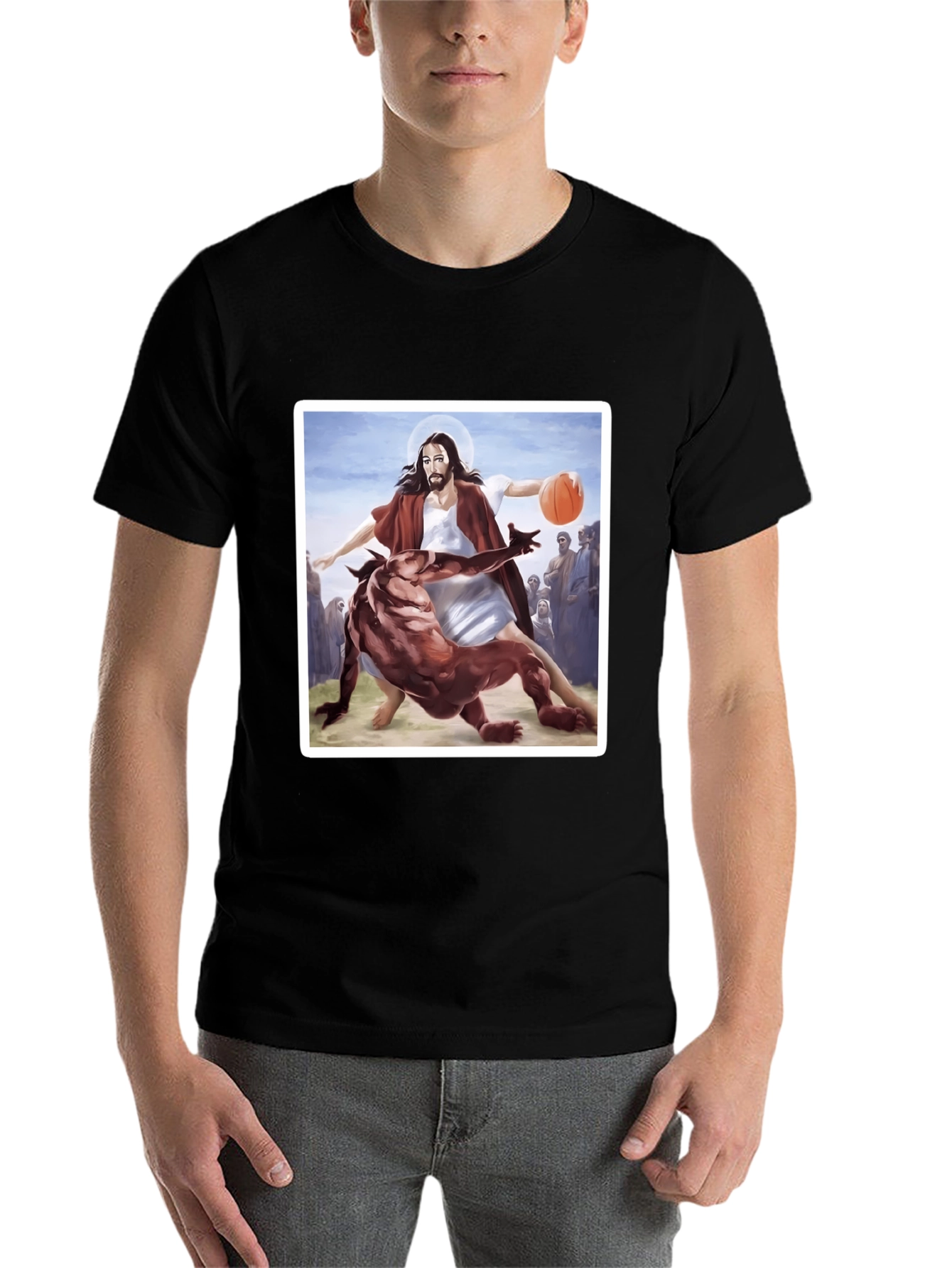 Black Jesus Basketball Graphic Tee - Black Cotton Blend view 7