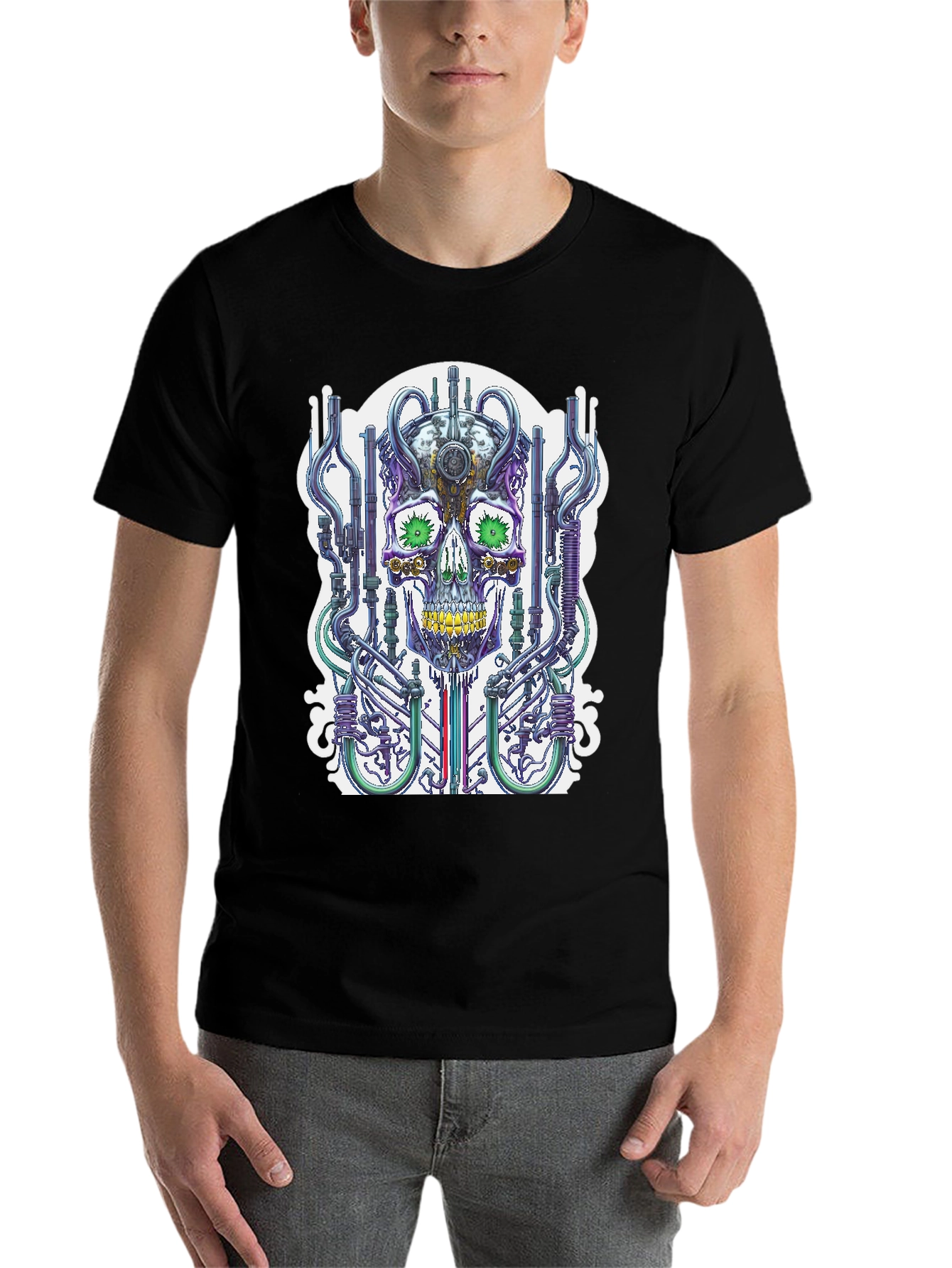 Black Cyberpunk Skull T-Shirt - Unique Graphic Tee view 7