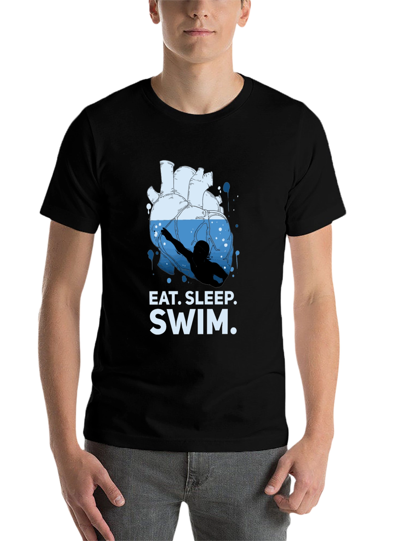 Black Eat Sleep Swim Heart Graphic T-Shirt view 7