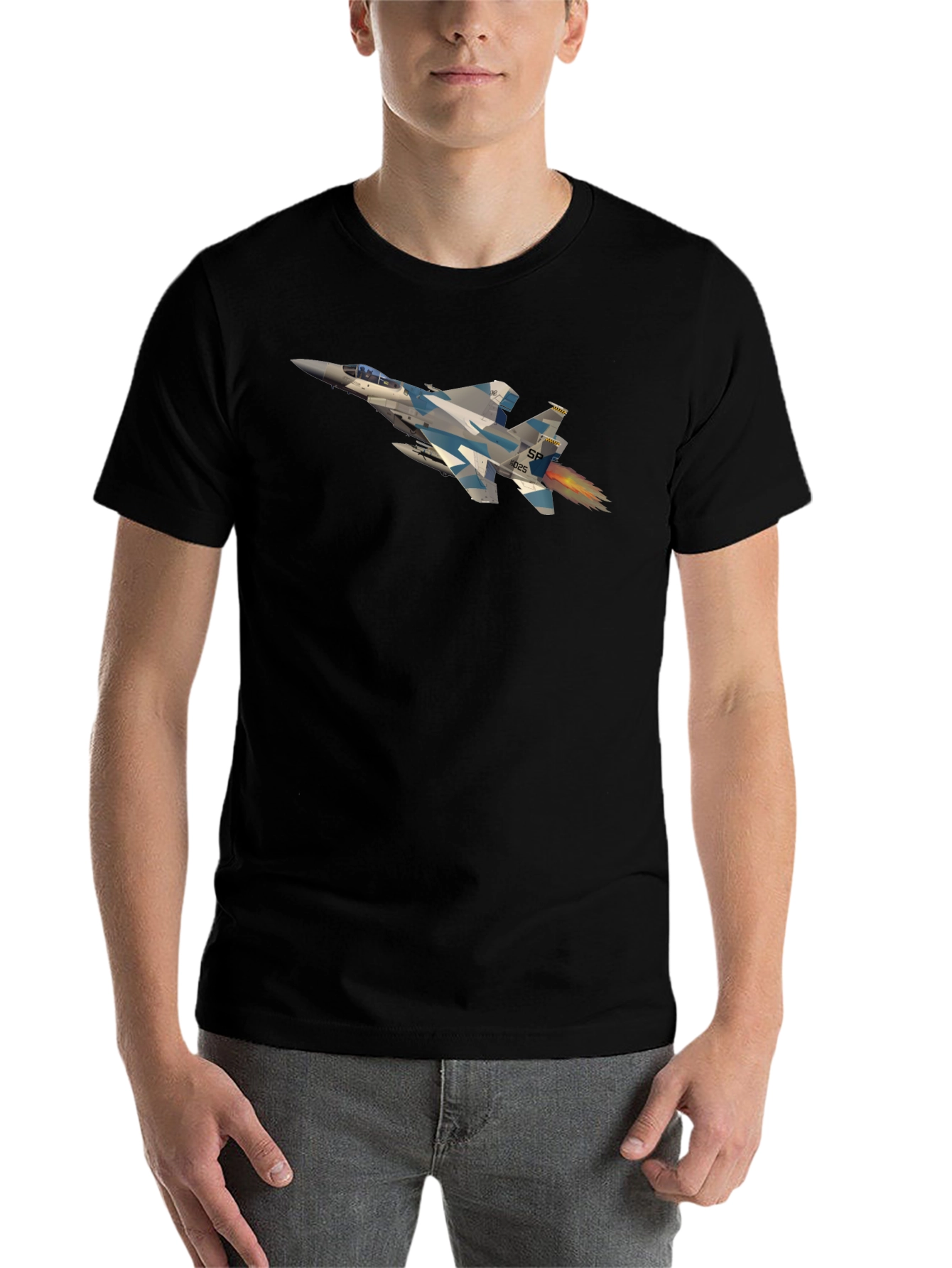 Black Jet Fighter Graphic Tee - Black Crew Neck view 7