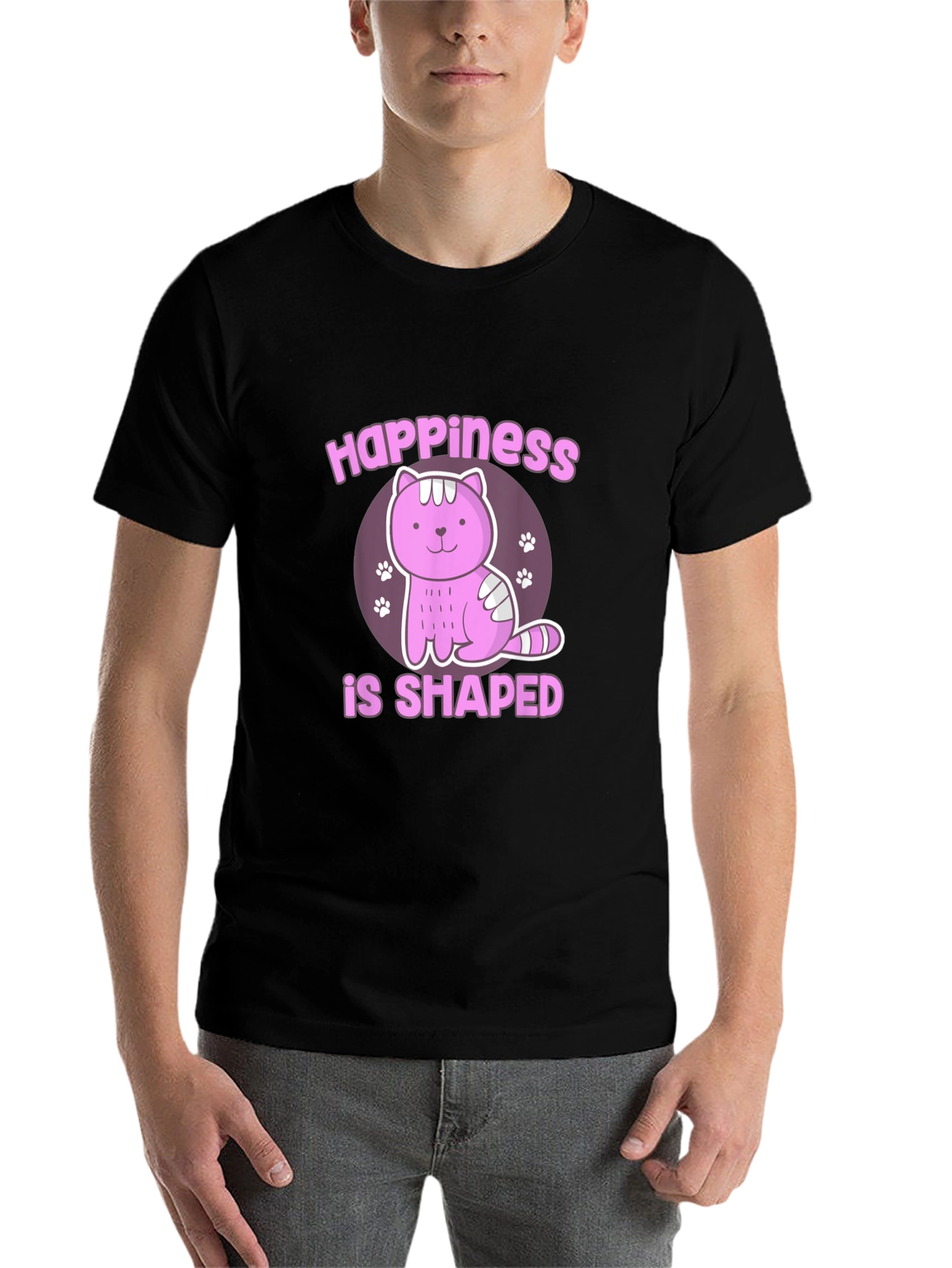 Black Happiness Shaped Cat T-Shirt view 7