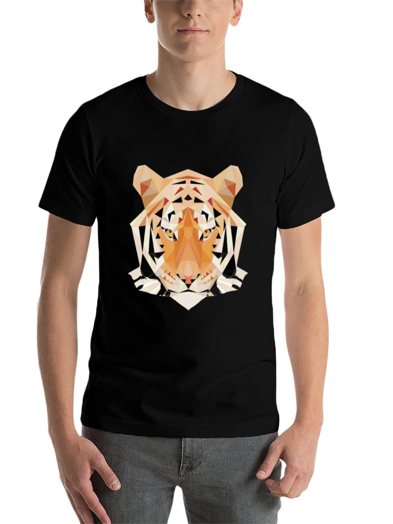 Black Geometric Tiger Graphic Tee - Trendy Men's Black T-Shirt view 7