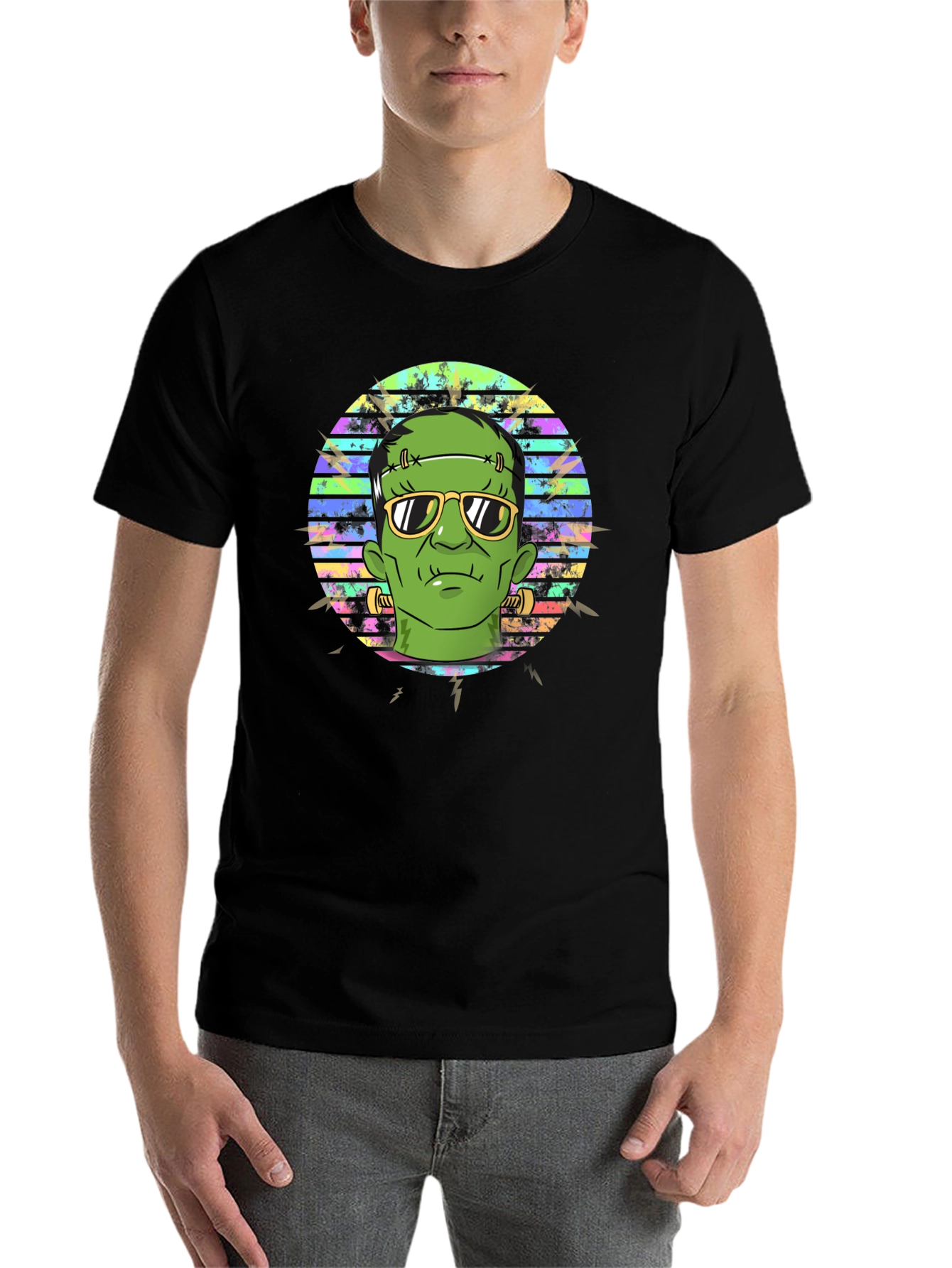Black Frankenstein Graphic Tee - Retro Halloween T-Shirt view 7