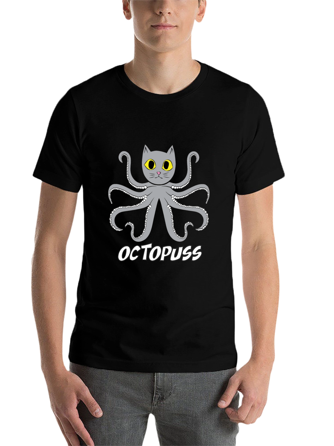 Black Octopuss Funny Graphic T-Shirt view 7