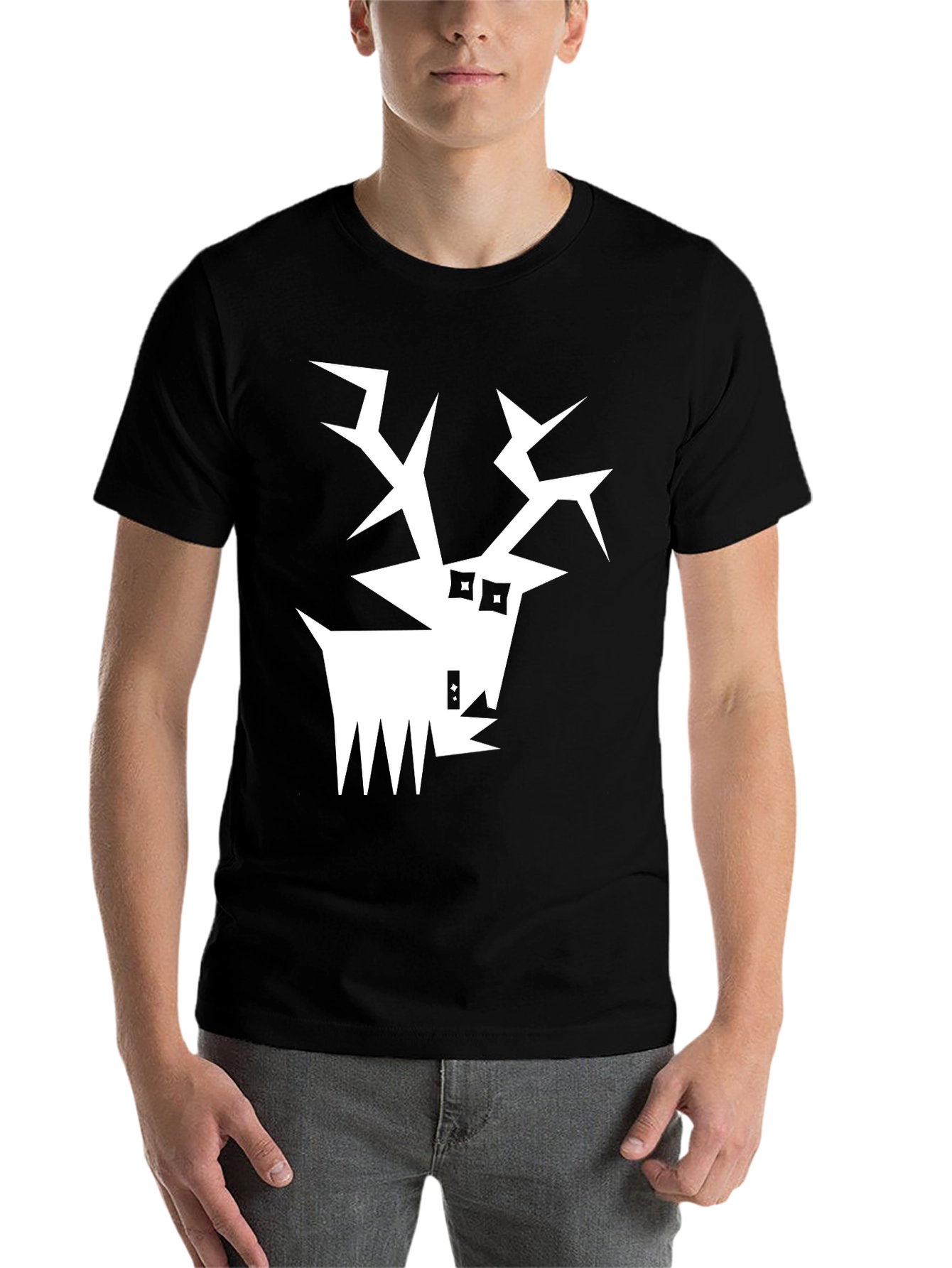 Black Abstract Reindeer Graphic Tee - Black view 7