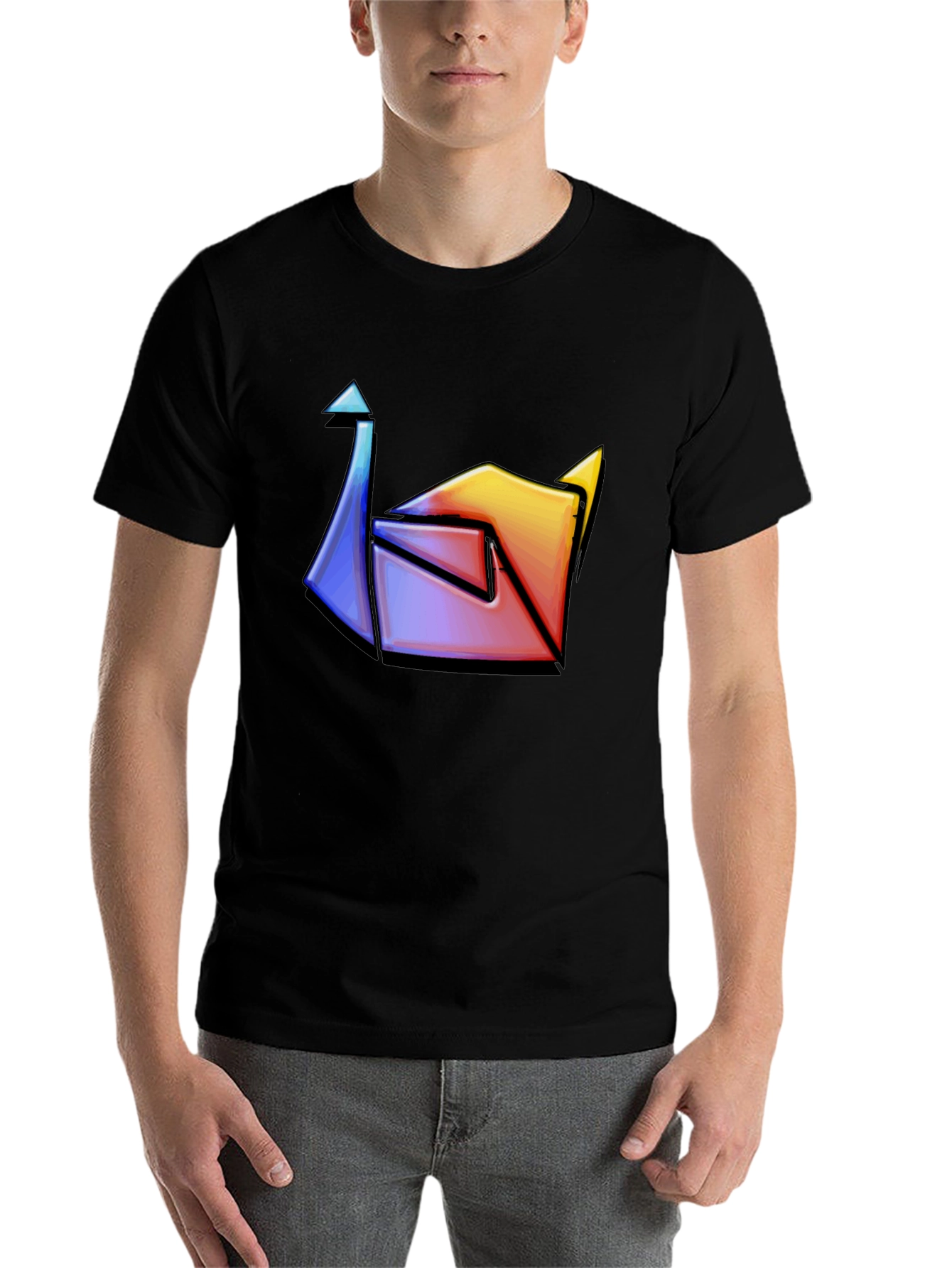Black Abstract Colorful Origami Graphic Tee view 7