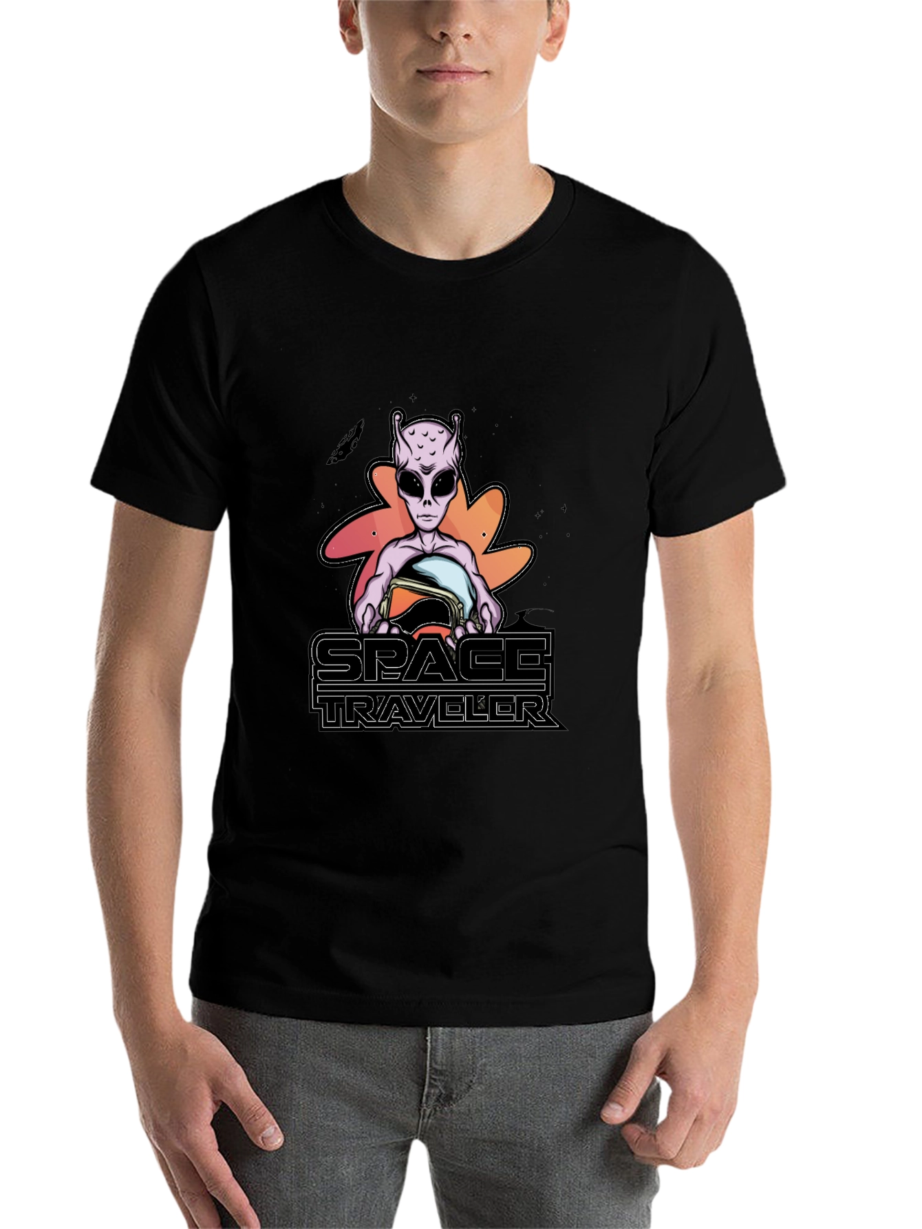 Black Space Traveler Alien Graphic T-Shirt view 7