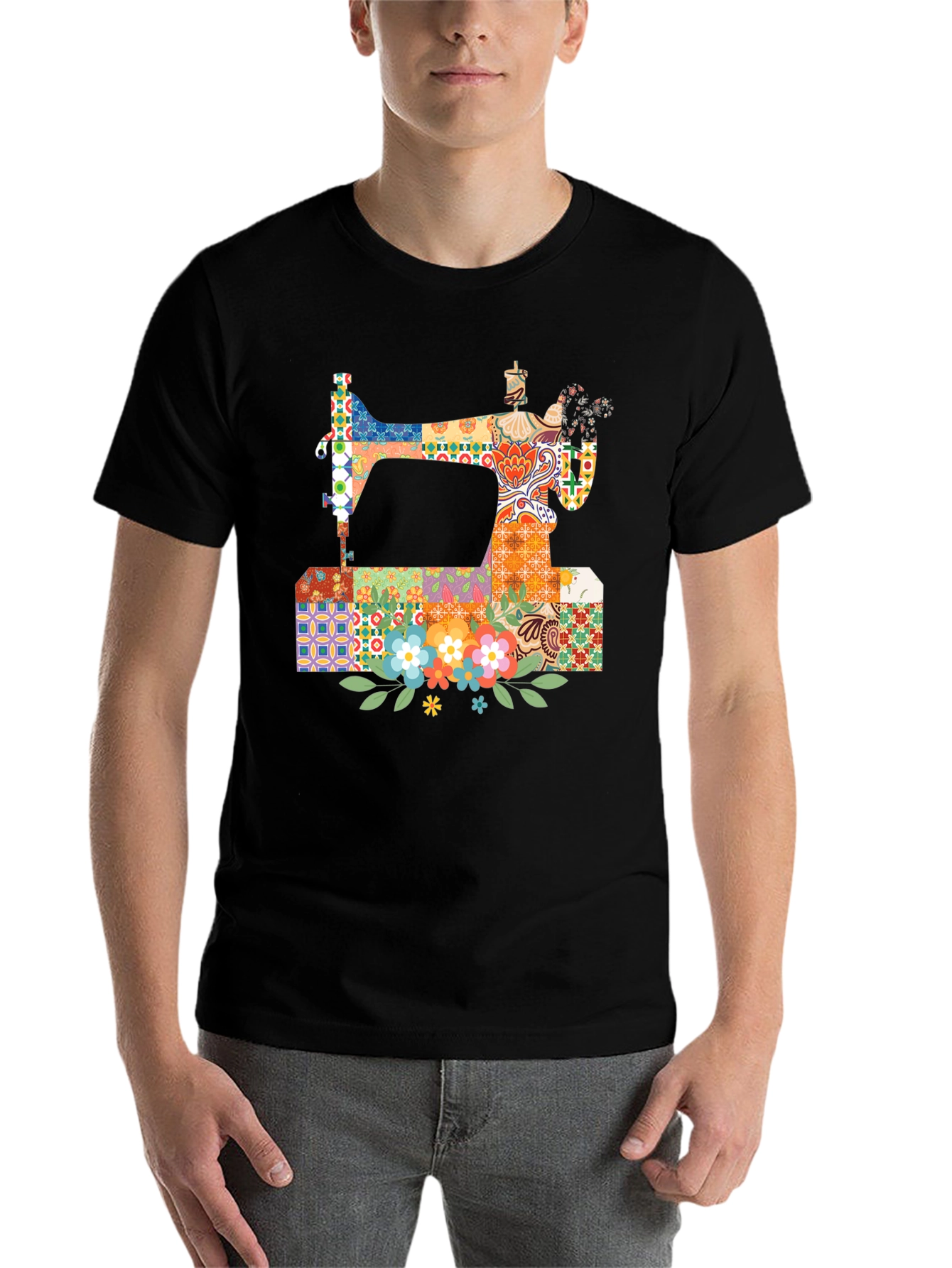 Black Sewing Machine Floral T-Shirt view 7