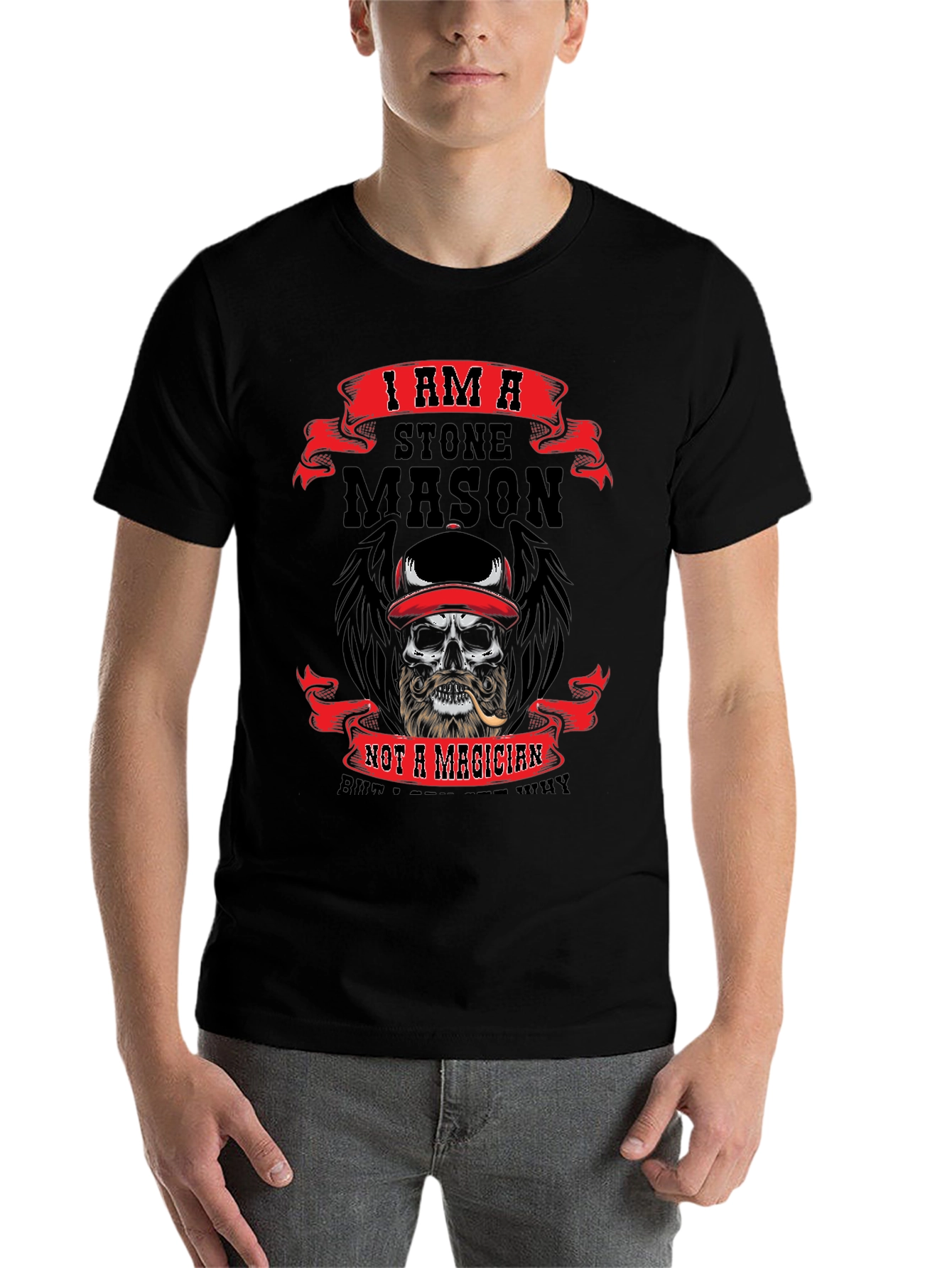 Black Stone Mason Skull Graphic T-Shirt view 7
