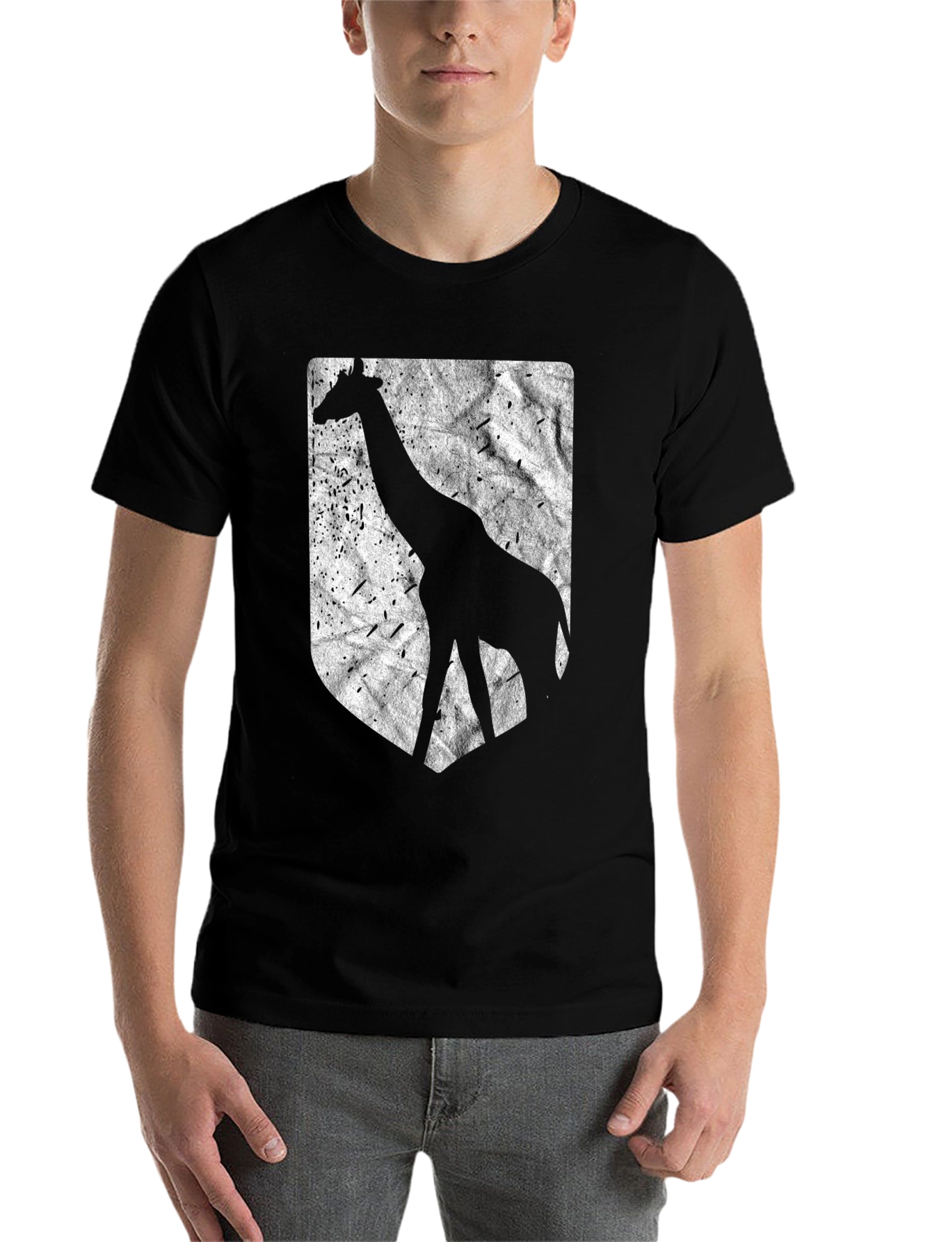 Black Giraffe Silhouette Graphic Tee - Black Cotton Blend view 7