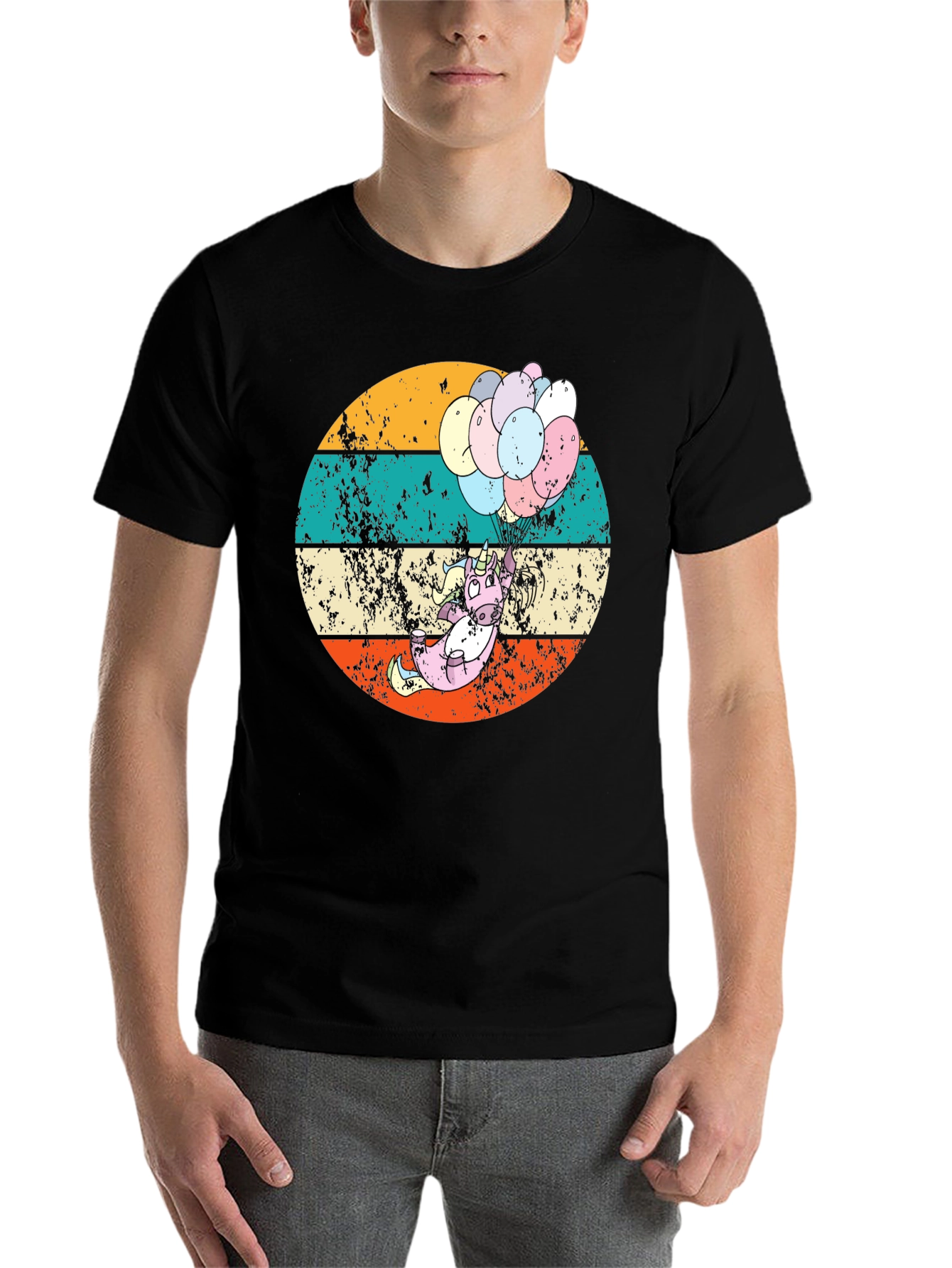 Black Retro Unicorn Balloons Graphic Tee view 7