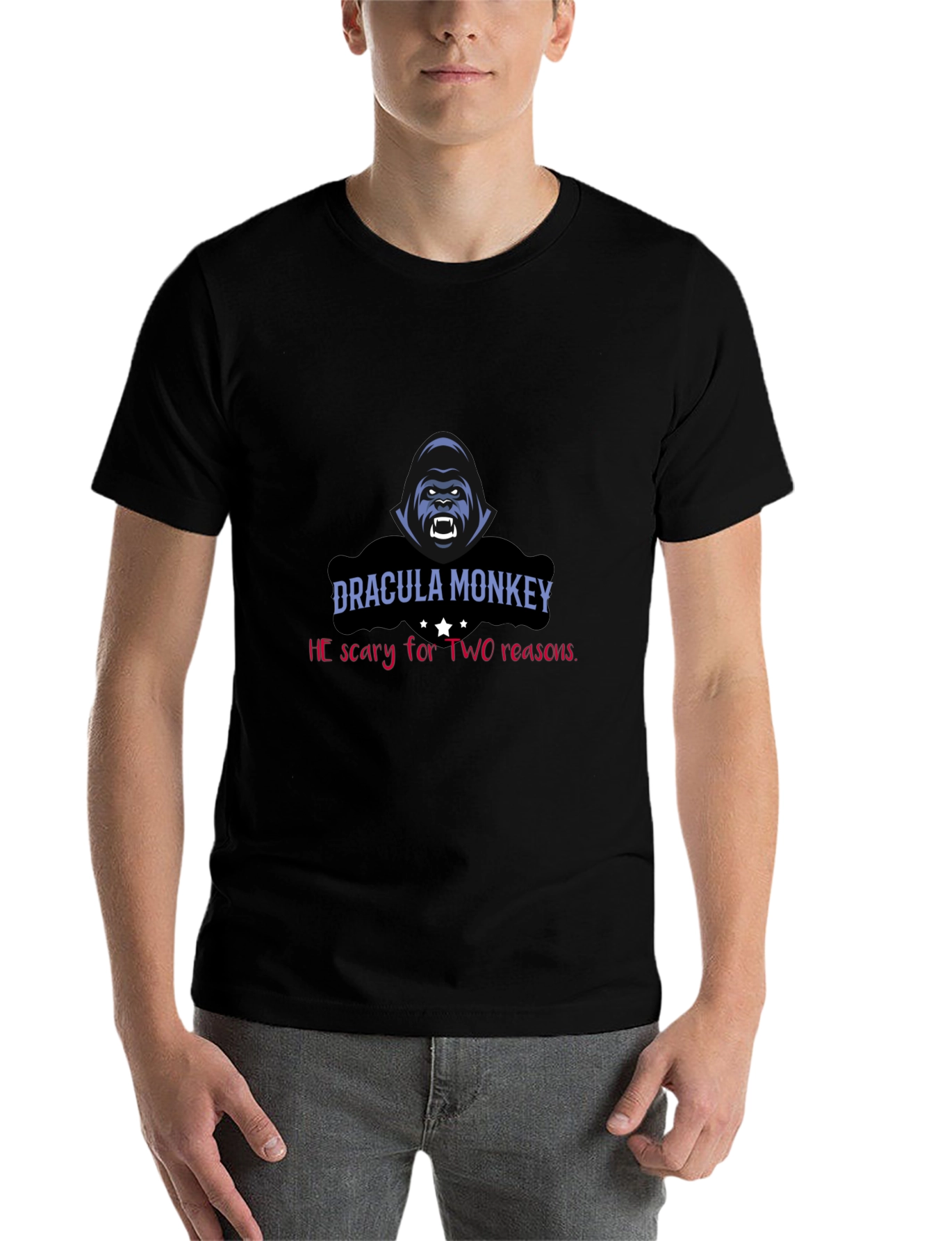 Black Dracula Monkey Graphic Tee - Scary For Two Reasons! view 7