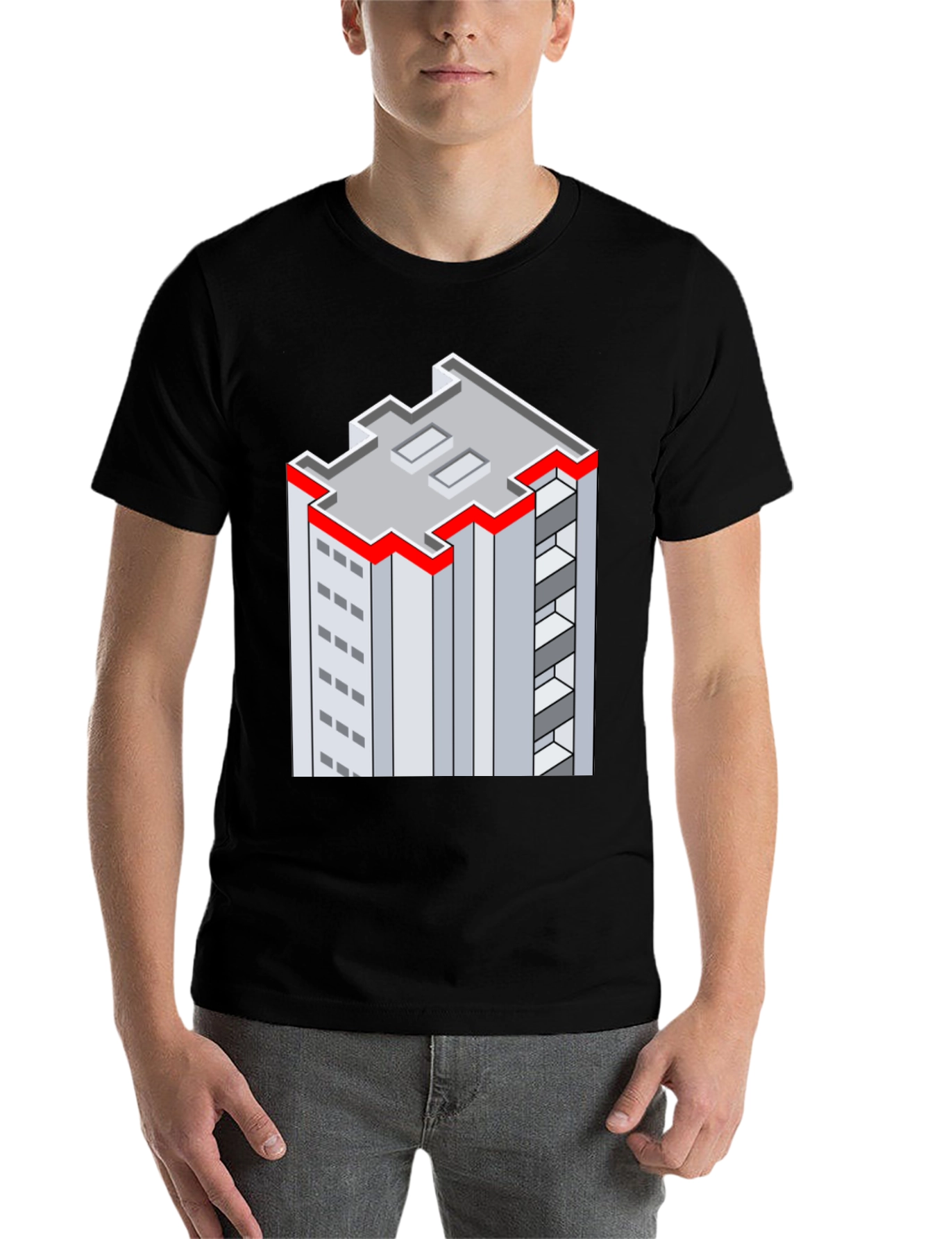 Black Isometric Building Graphic Tee - Unique Style view 7