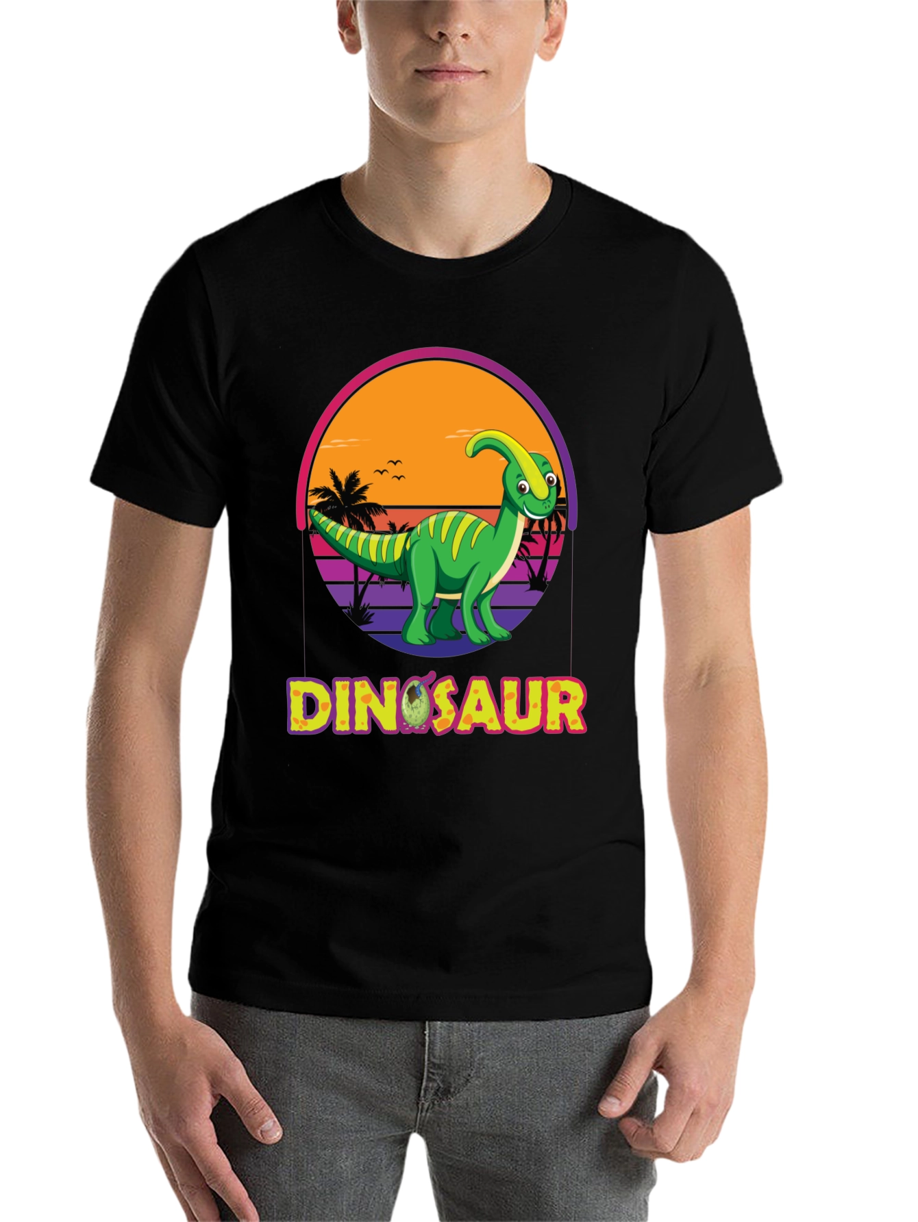 Black Dinosaur Sunset T-Shirt view 7