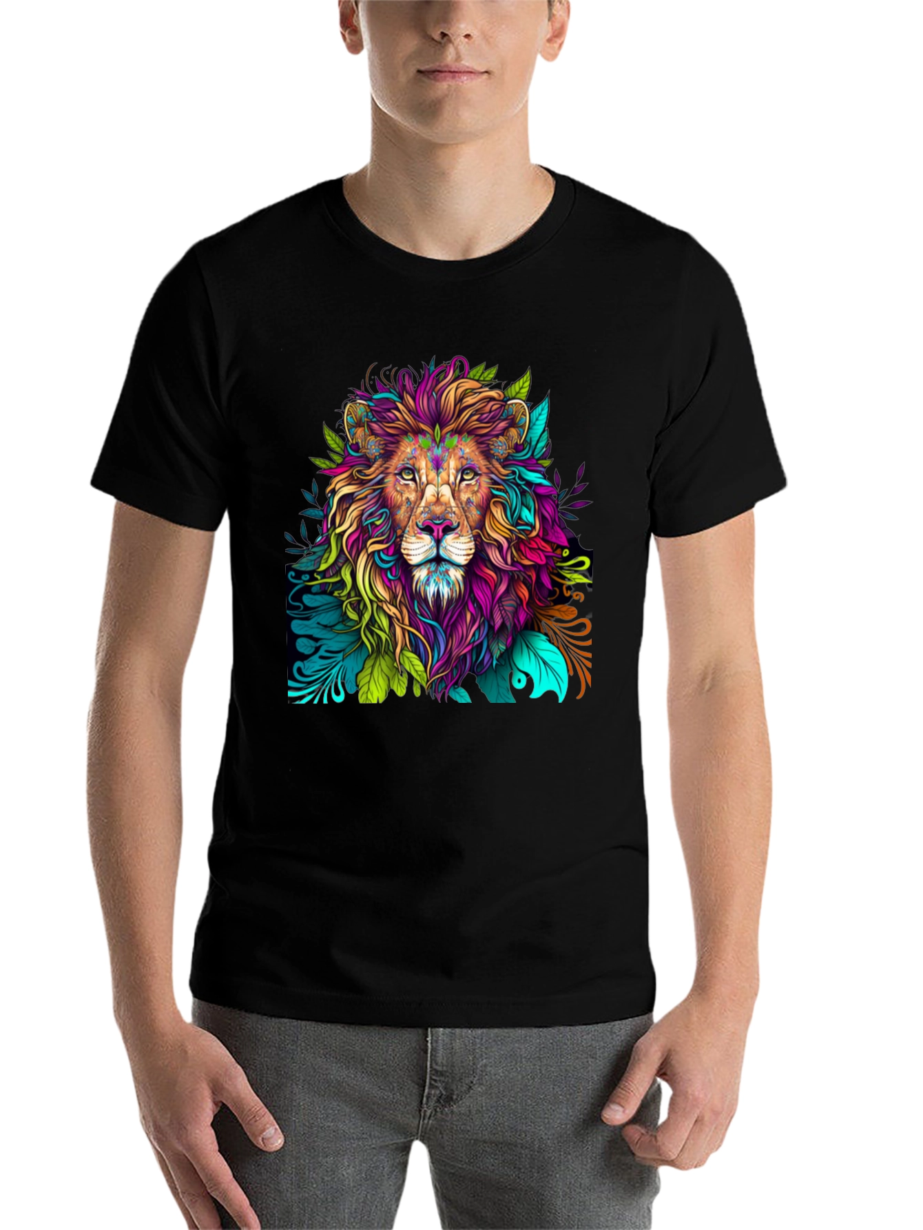 Black Colorful Lion Graphic Tee - Bold Style view 7
