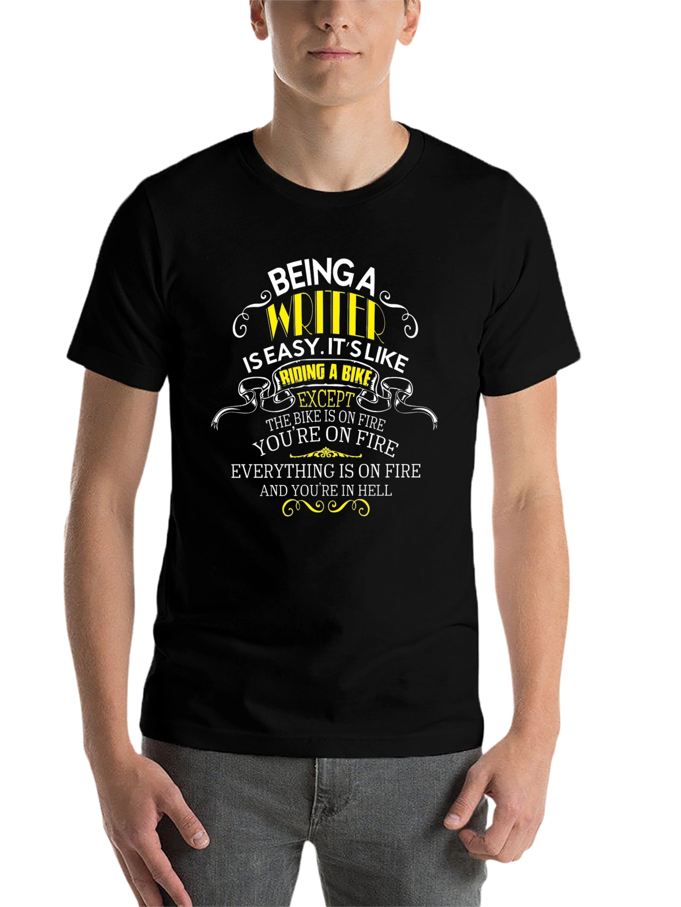 Black Being A Writer T-Shirt: Riding A Bike Except... view 7