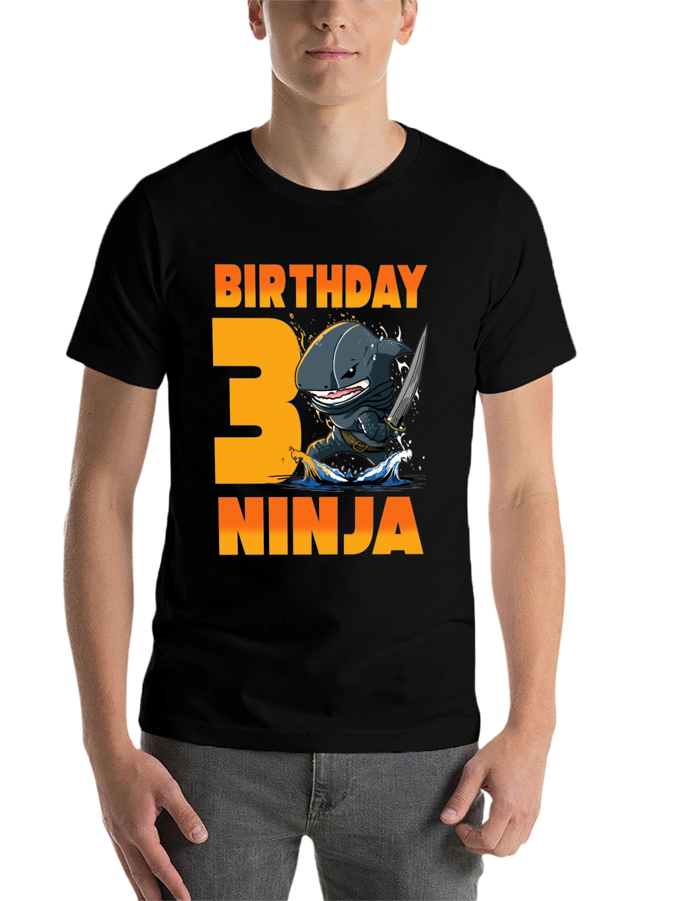 Black Birthday Ninja Shark 3rd Birthday T-Shirt view 7