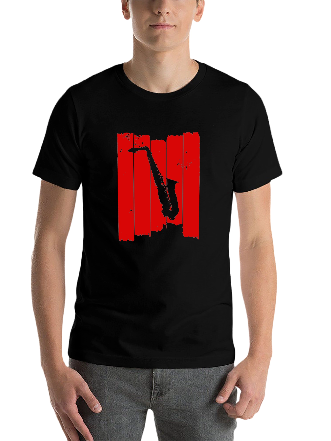 Black Saxophone Graphic Black T-Shirt - Musical Style view 7