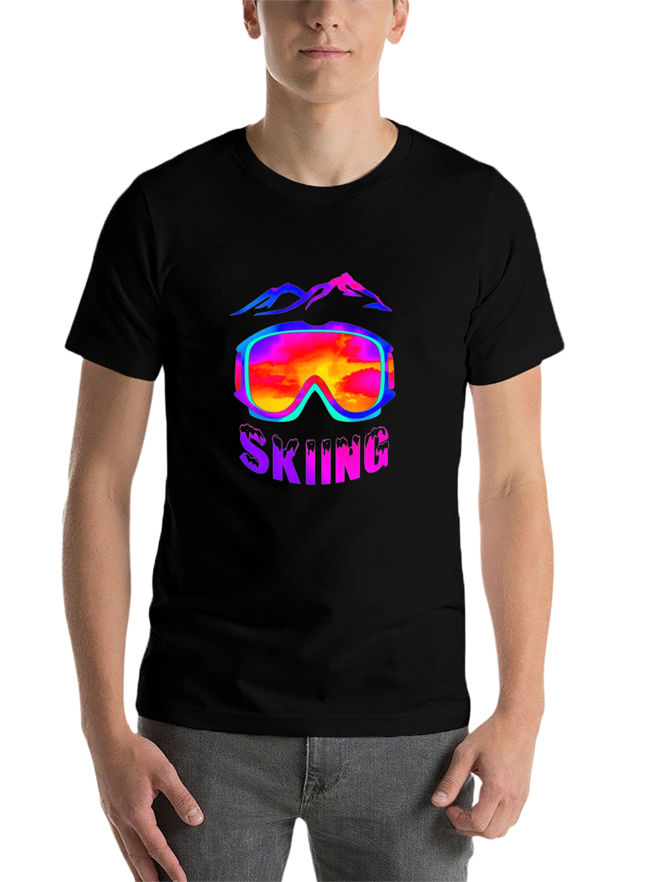 Black Skiing Goggles T-Shirt - Mountain Adventure Tee view 7