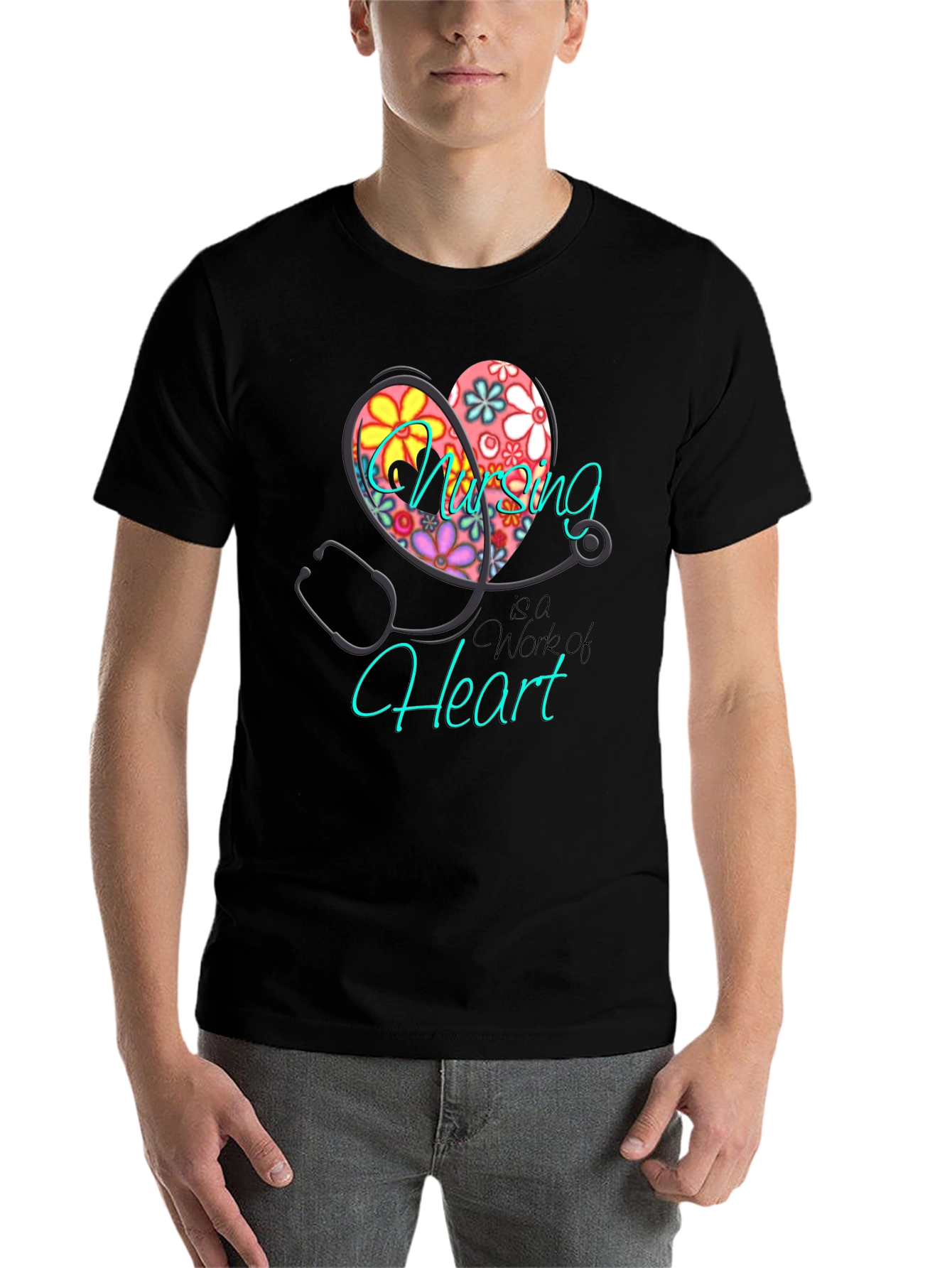 Black Nursing is a Work of Heart T-Shirt view 7