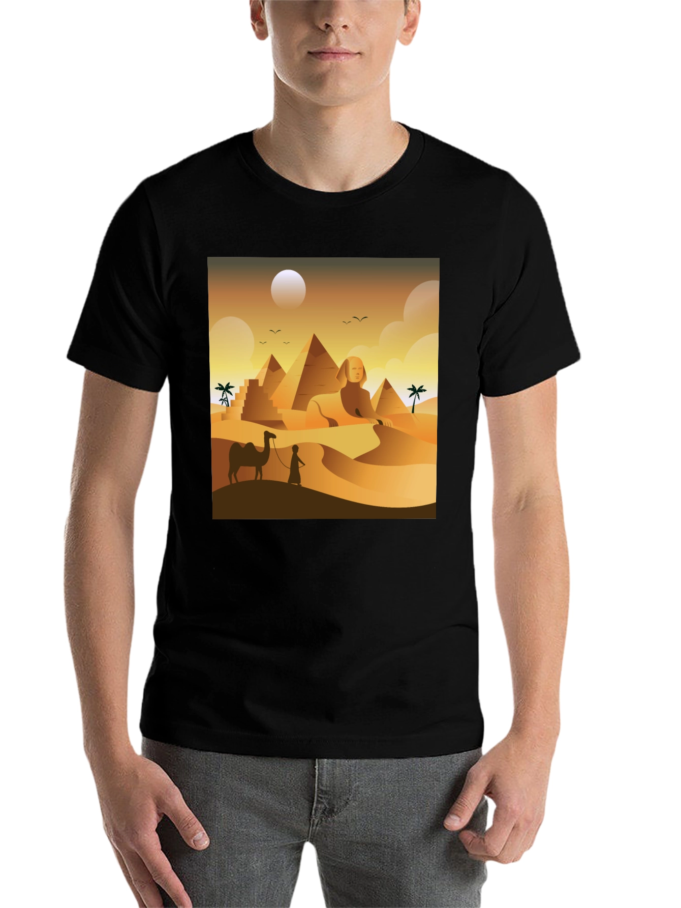 Black Egyptian Desert T-Shirt: Sphinx & Pyramids view 7