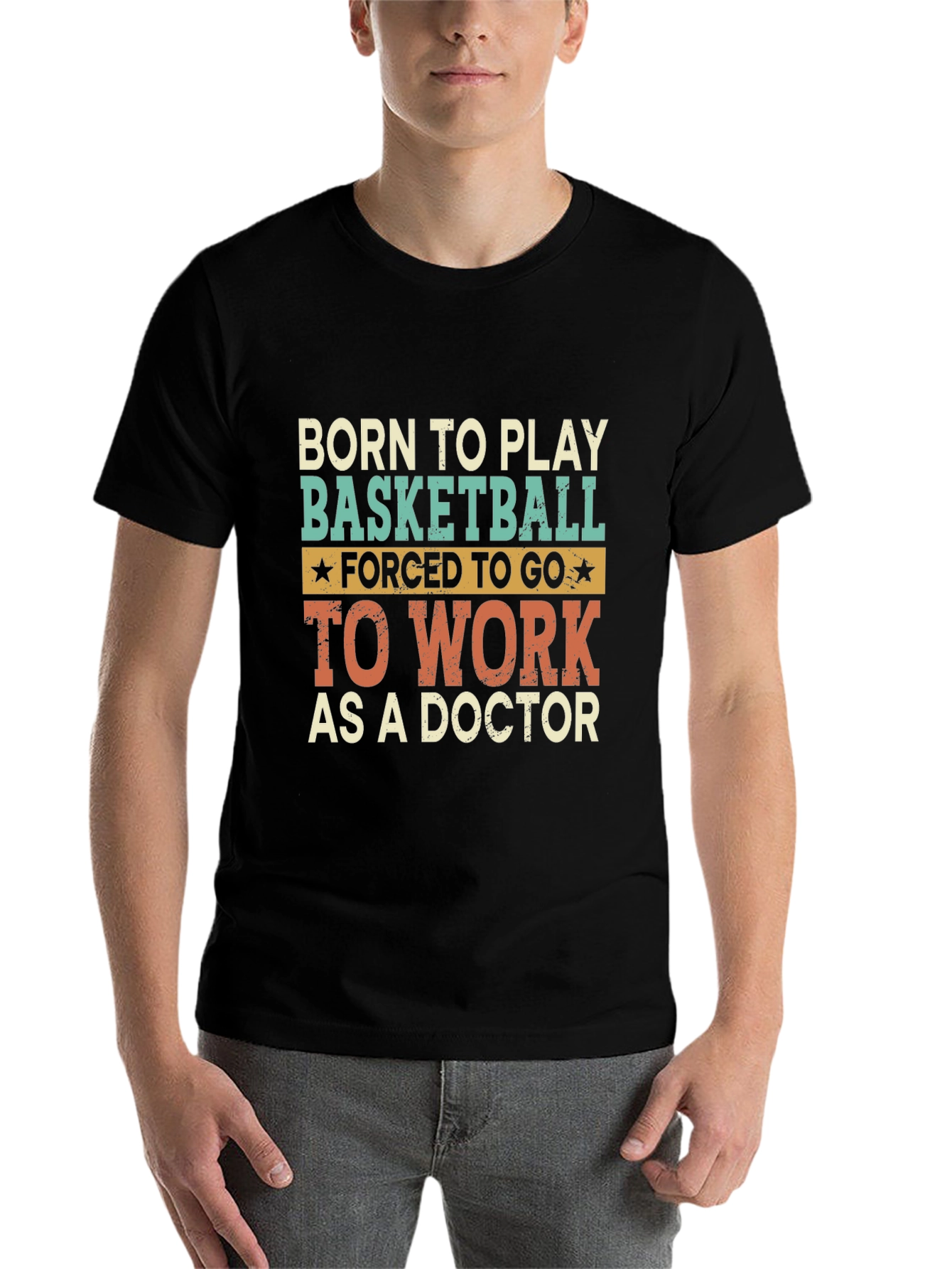 Black Born to Play Basketball Doctor T-Shirt view 7