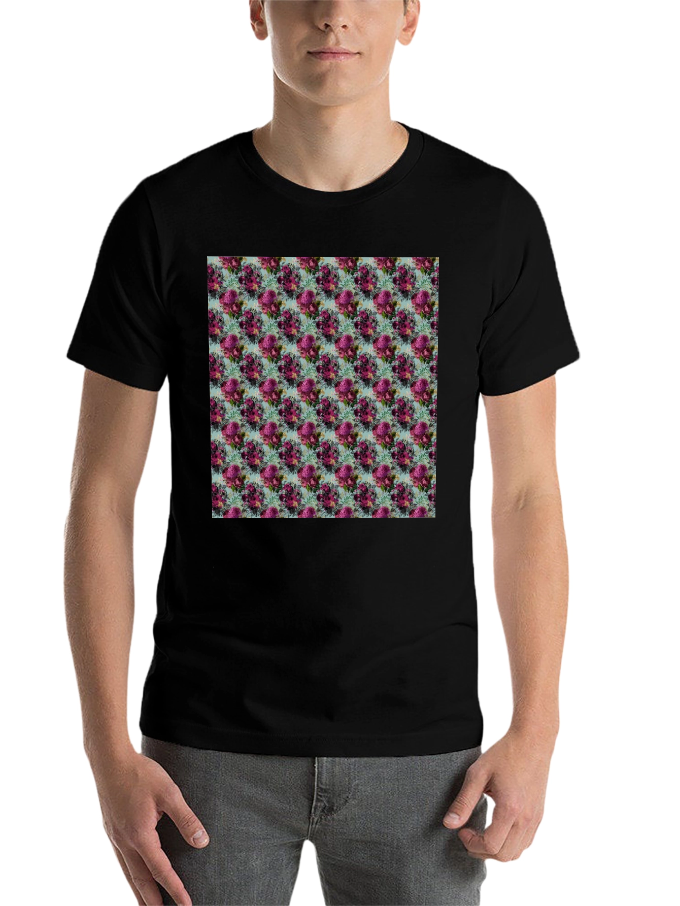 Black Floral Pattern T-Shirt view 7