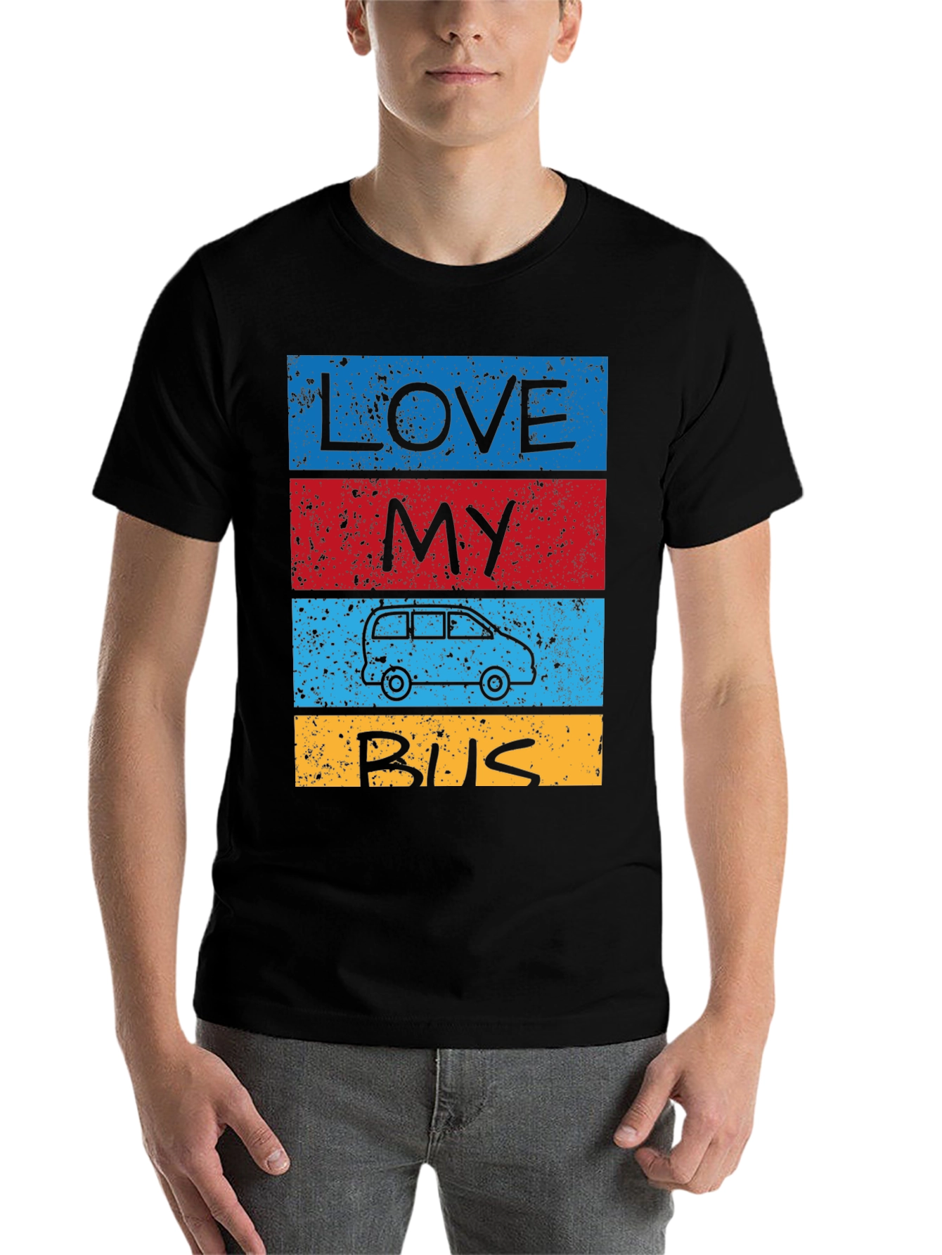 Black Love My Bus T-Shirt - Retro Van Design view 7