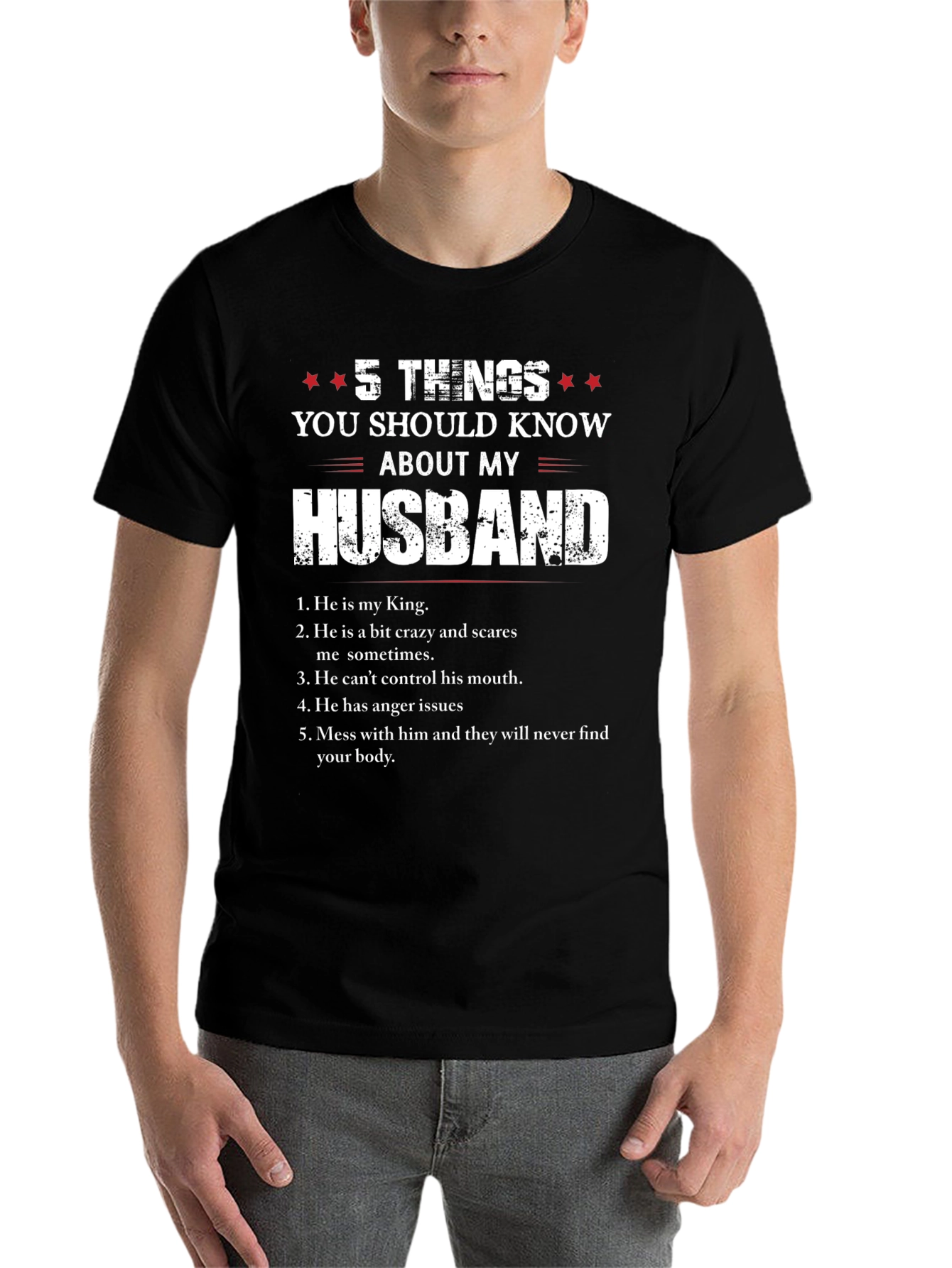 Black 5 Things You Should Know About My Husband T-Shirt view 7