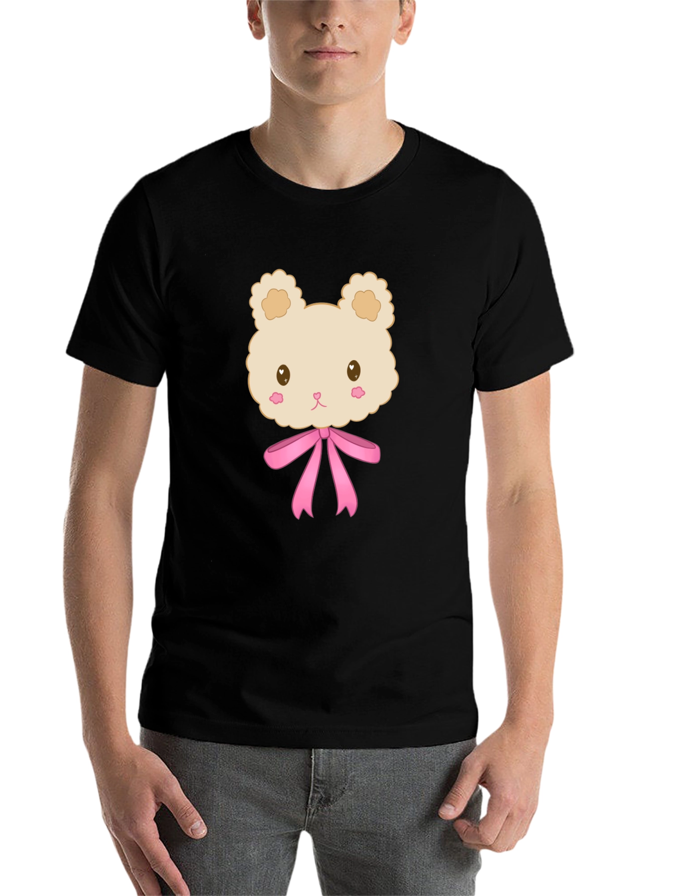 Black Cute Cartoon Teddy Bear T-Shirt - Black view 7