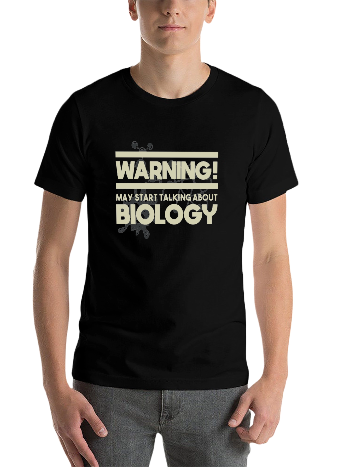 Black Warning Biology Men's Black T-Shirt view 7