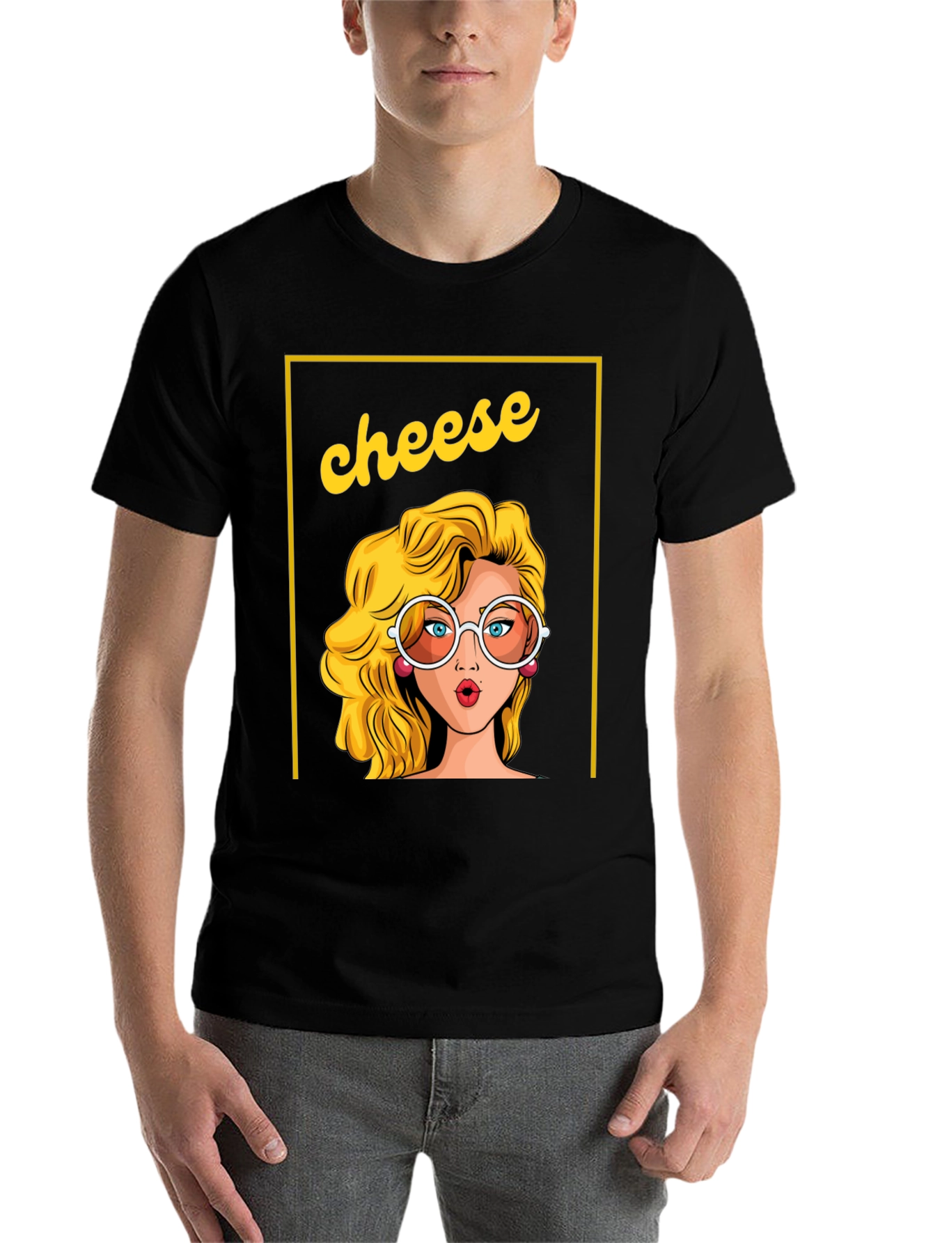 Black Retro 'Cheese' Graphic Tee - Unisex Black T-Shirt view 7