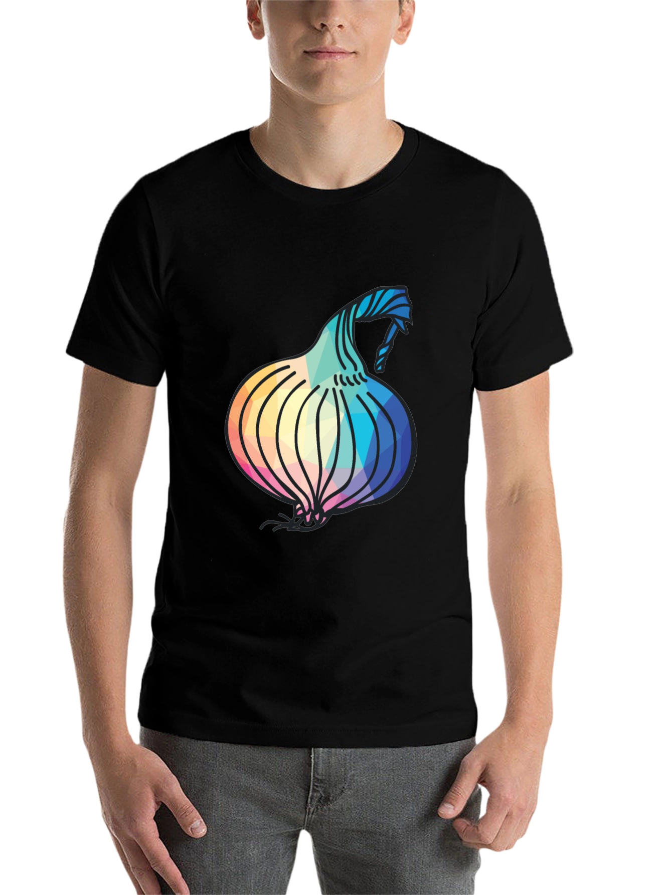Black Geometric Onion Design Black T-Shirt view 7