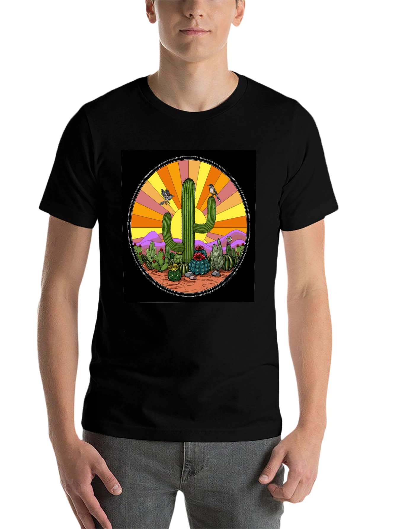 Black Cactus Desert Graphic T-Shirt view 7