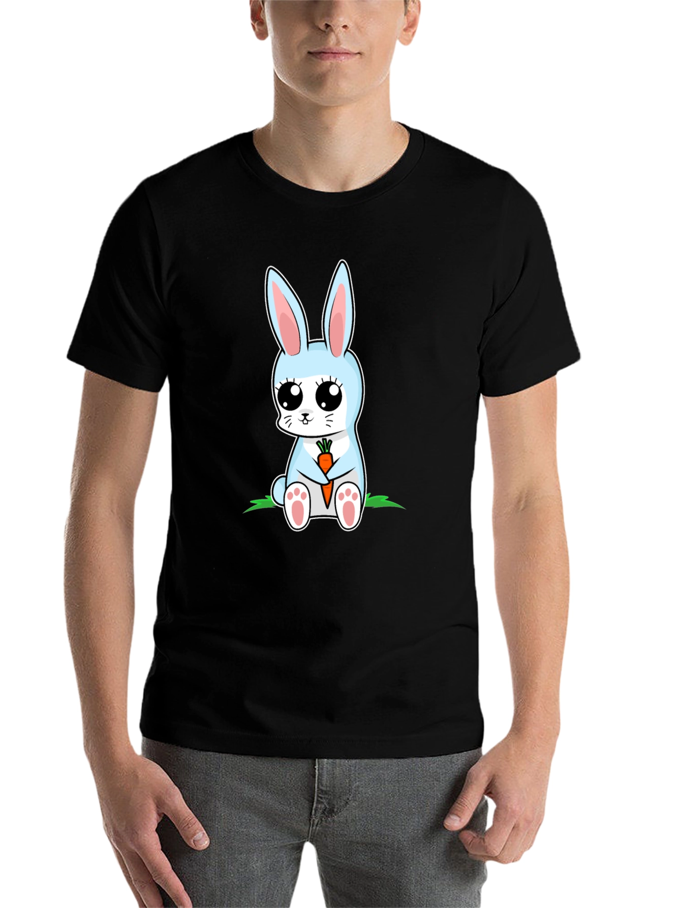 Black Cute Bunny Holding Carrot Graphic T-Shirt view 7