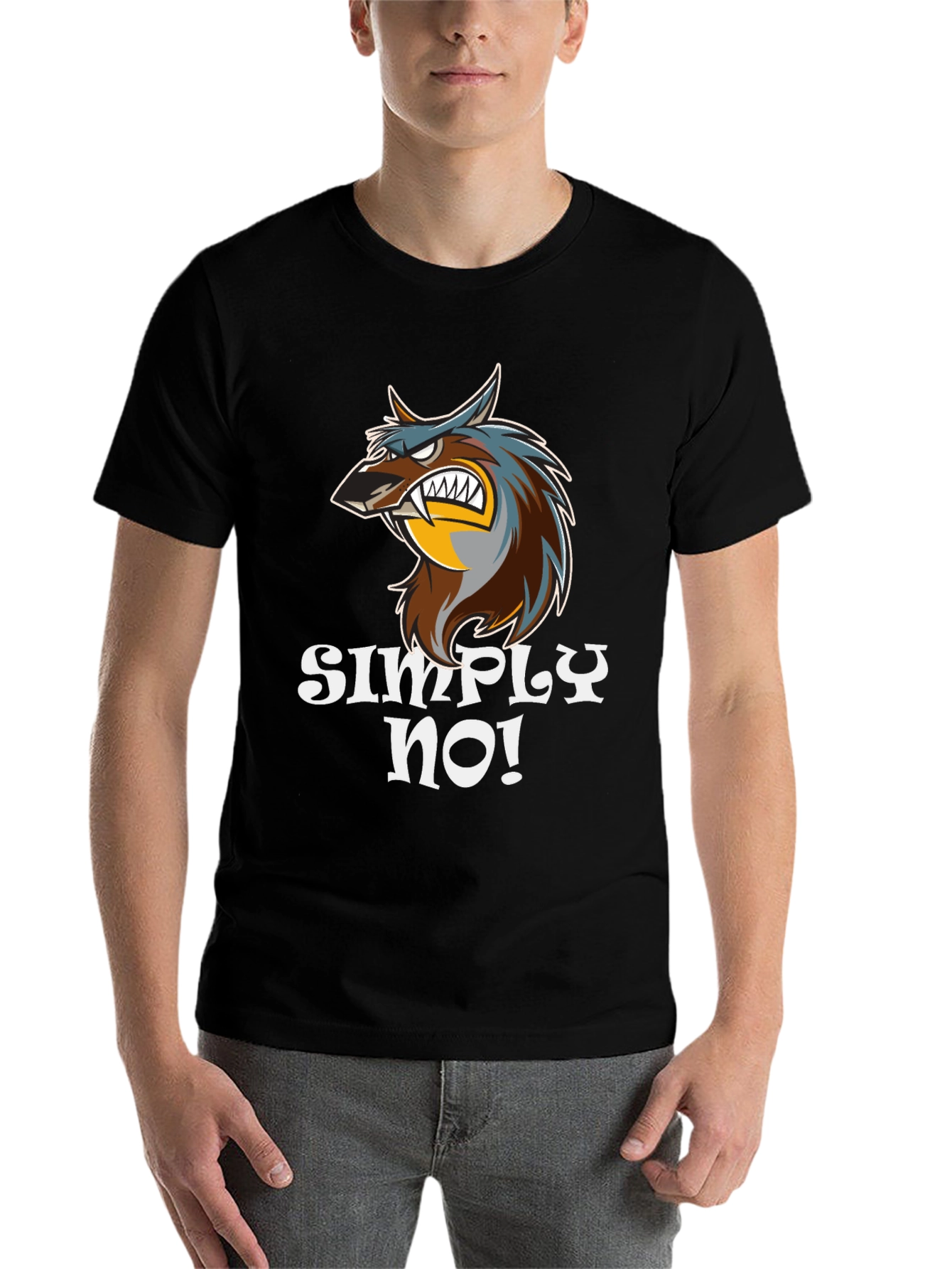 Black Simply No! Graphic Tee - Angry Wolf Design view 7