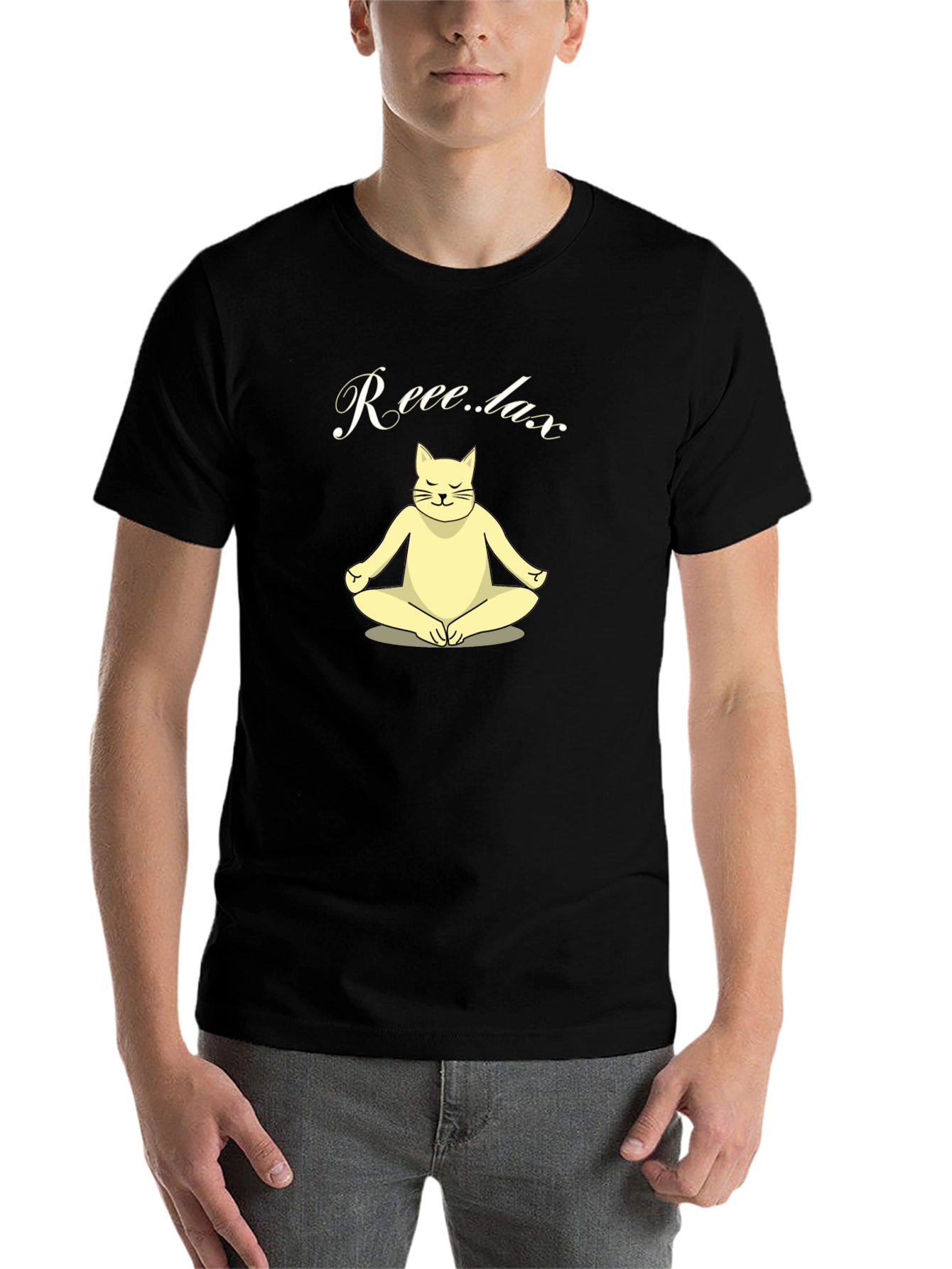 Black Relaxing Cat T-Shirt - Meditating Feline Tee view 7