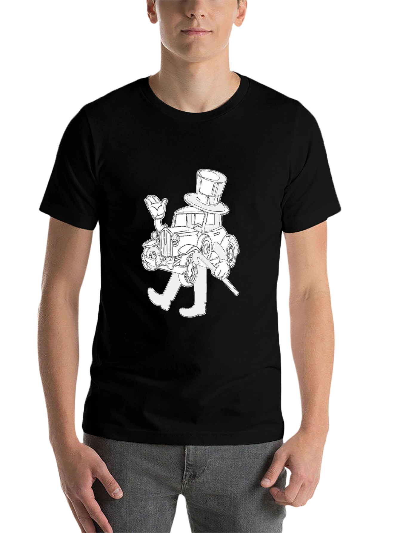 Black Monopoly Man Car Black T-Shirt view 7