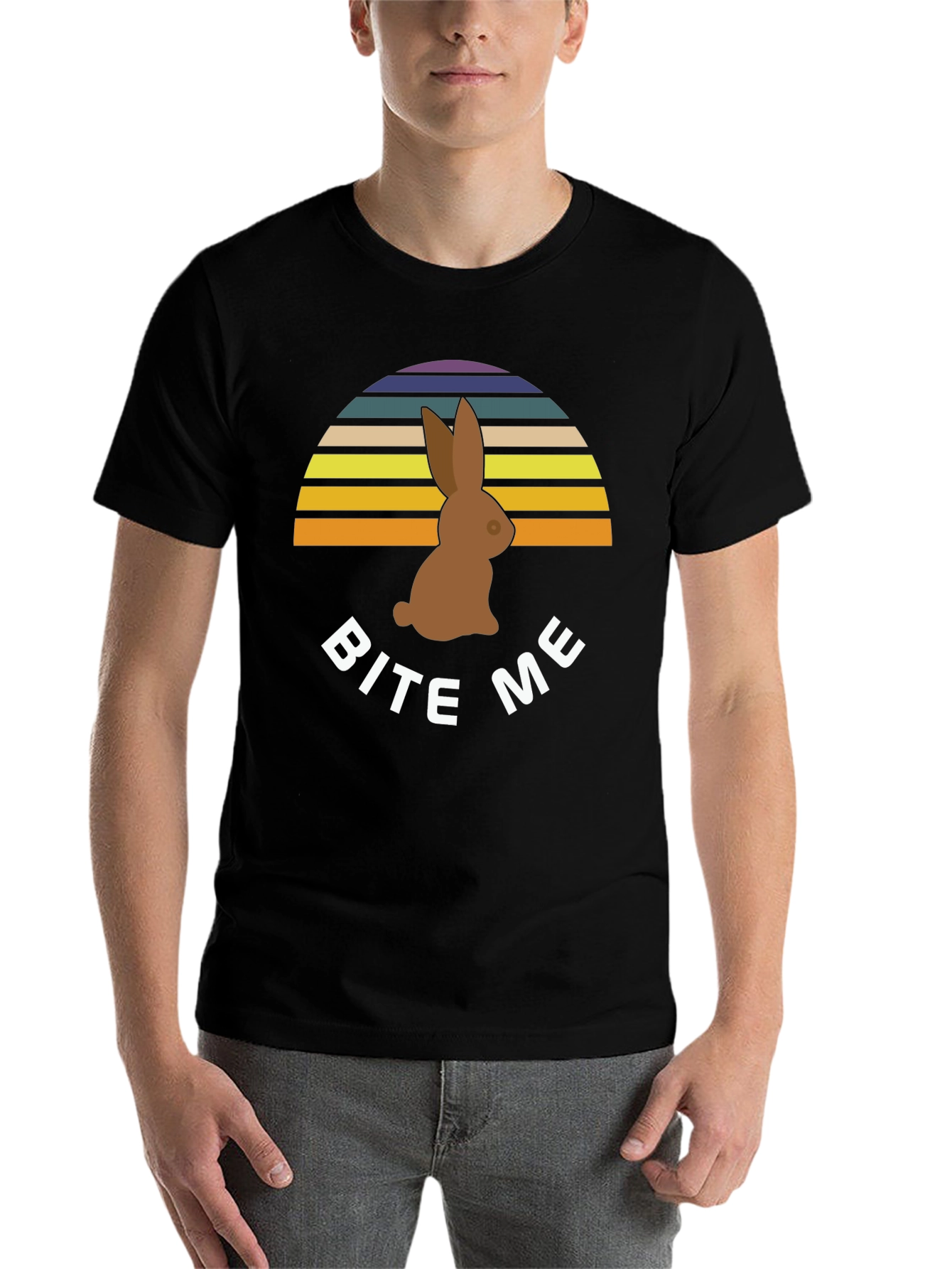 Black Bite Me Easter Bunny T-Shirt - Retro Sunset Chocolate Rabbit Tee view 7